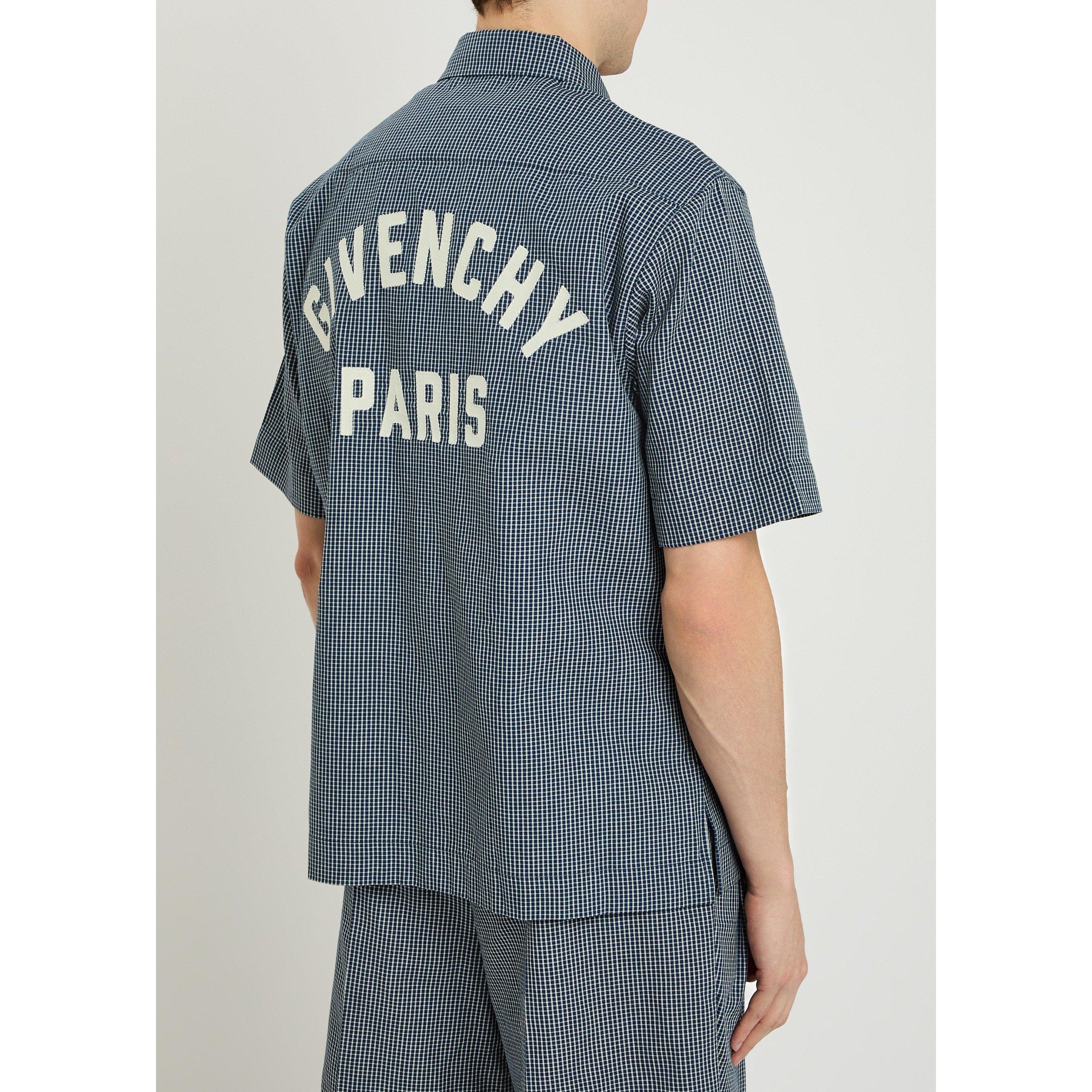 WHITE AND BLUE - GIVENCHY - Men's Cotton Check Short-Sleeve Bowling Shirt - 3