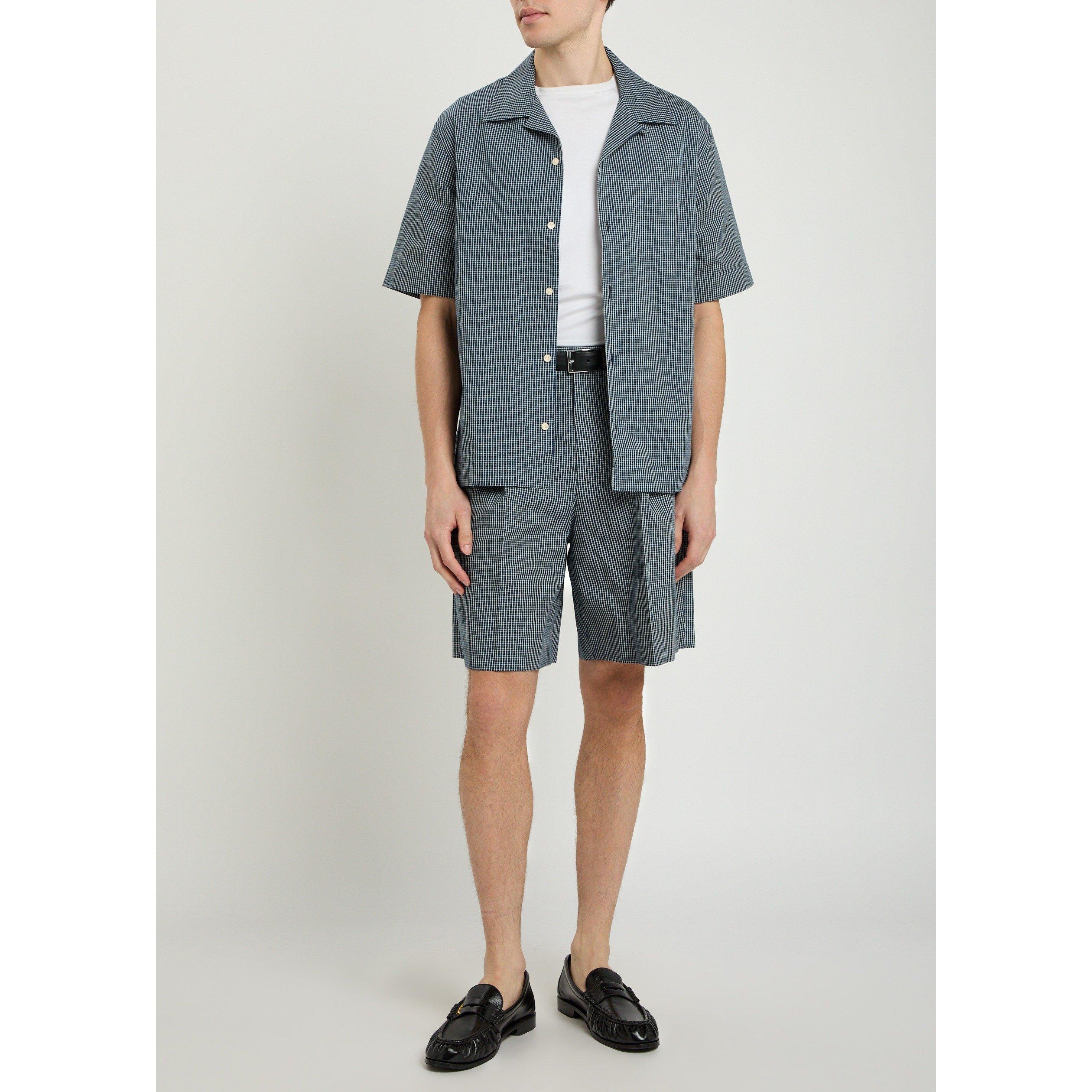 WHITE AND BLUE - GIVENCHY - Men's Cotton Check Short-Sleeve Bowling Shirt - 5