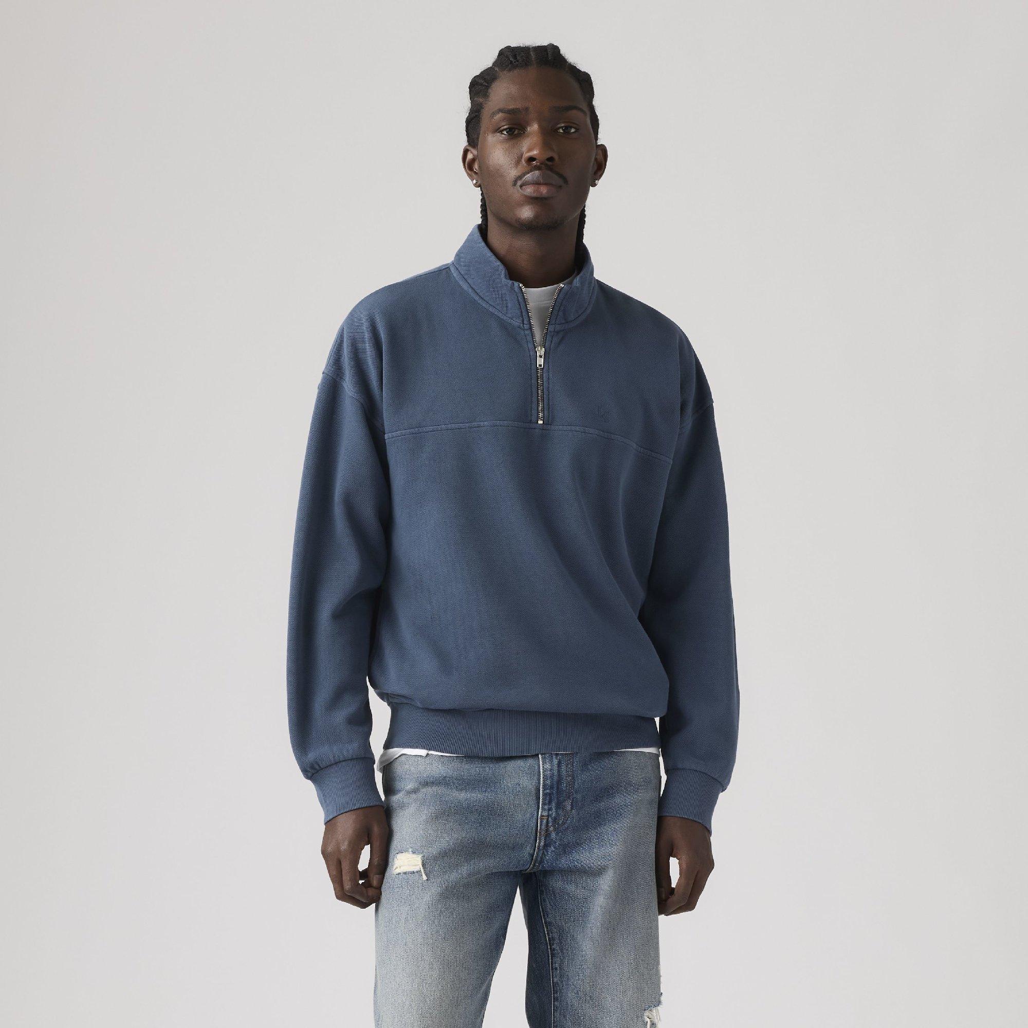 Zodiac Blue - Levis - Men's Marina Cotton 1/4-Zip Oversized Fit Fleece Top - 2
