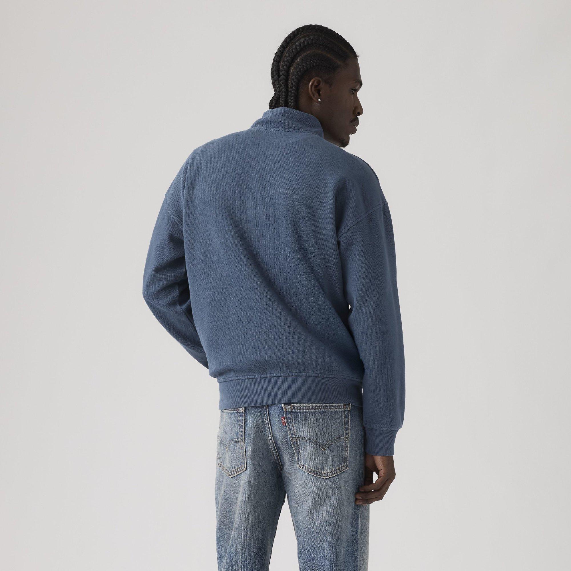 Zodiac Blue - Levis - Men's Marina Cotton 1/4-Zip Oversized Fit Fleece Top - 3