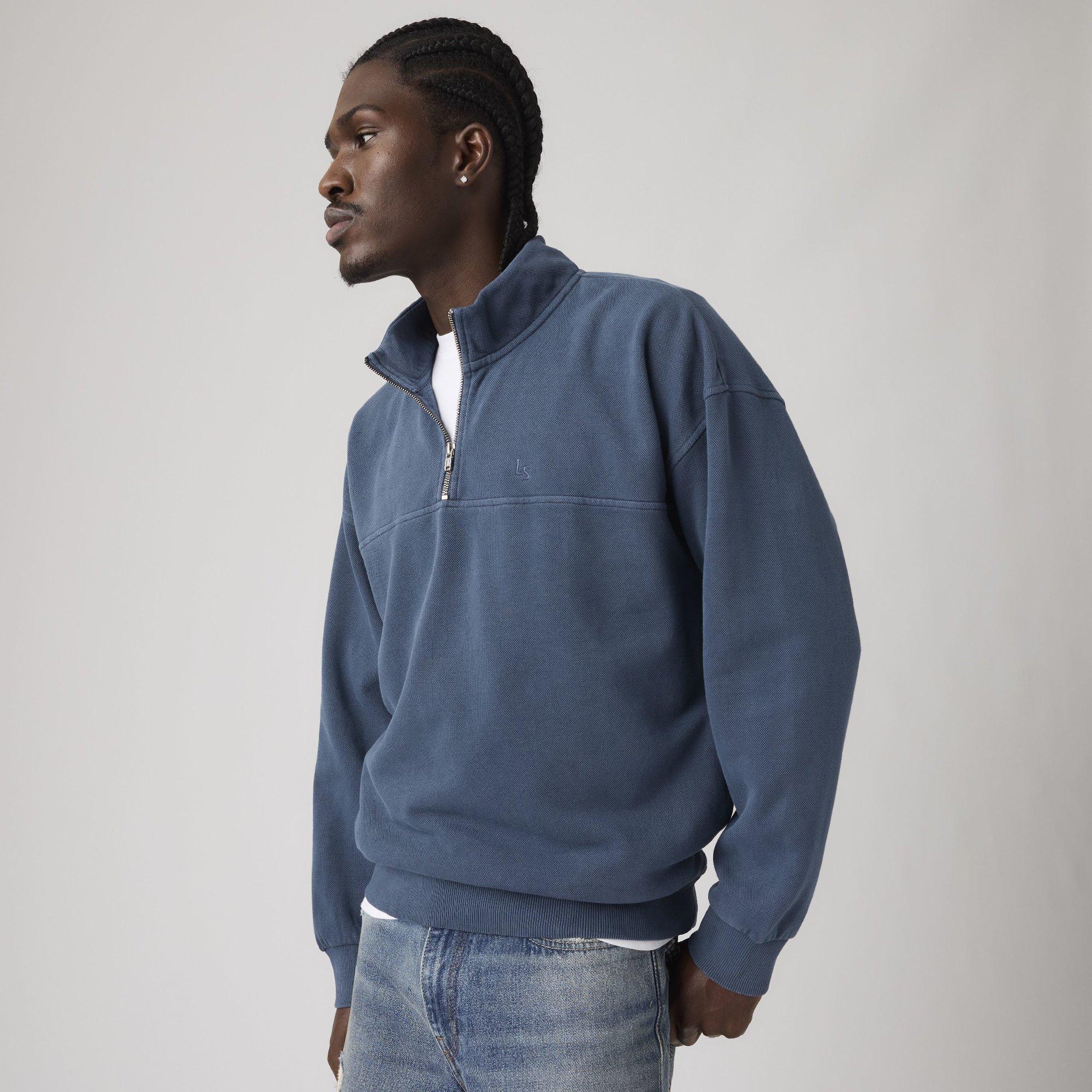 Zodiac Blue - Levis - Men's Marina Cotton 1/4-Zip Oversized Fit Fleece Top - 4