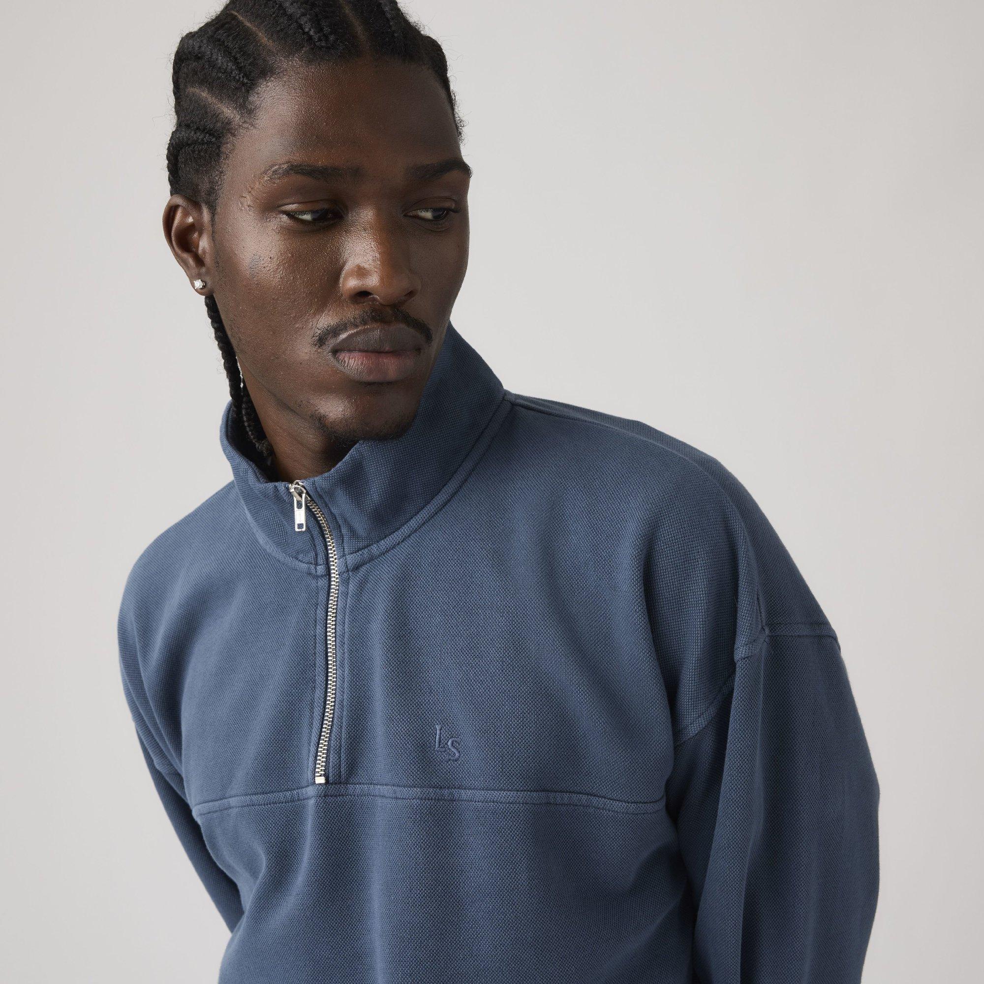 Zodiac Blue - Levis - Men's Marina Cotton 1/4-Zip Oversized Fit Fleece Top - 5