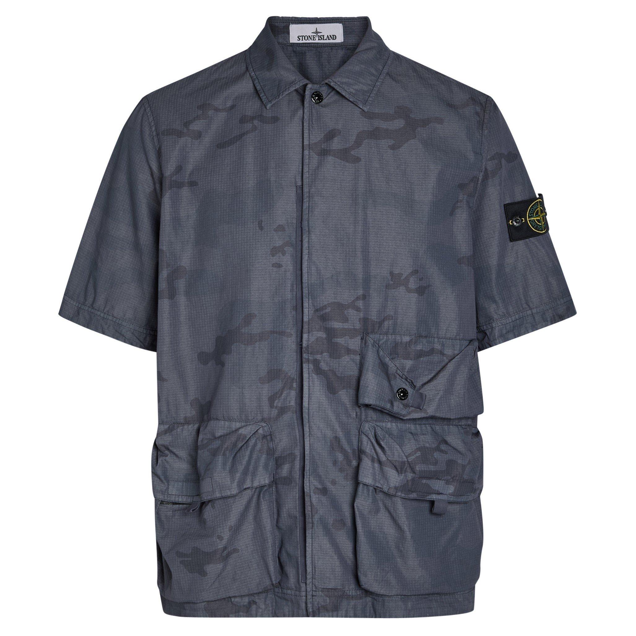 GREY - Stone Island - Men's Cotton Camo Print Short-Sleeve Shirt - 1