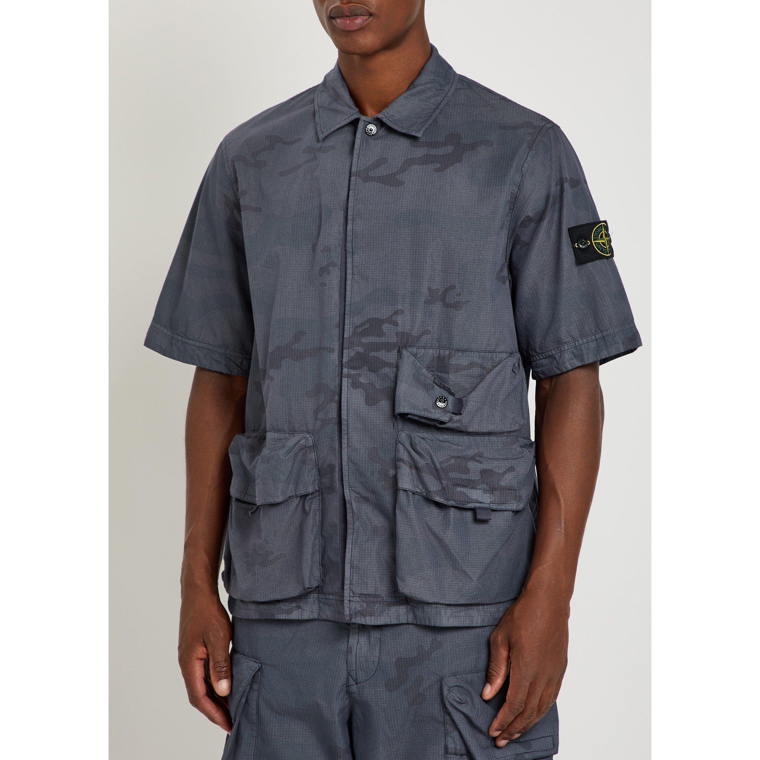 GREY - Stone Island - Men's Cotton Camo Print Short-Sleeve Shirt - 2
