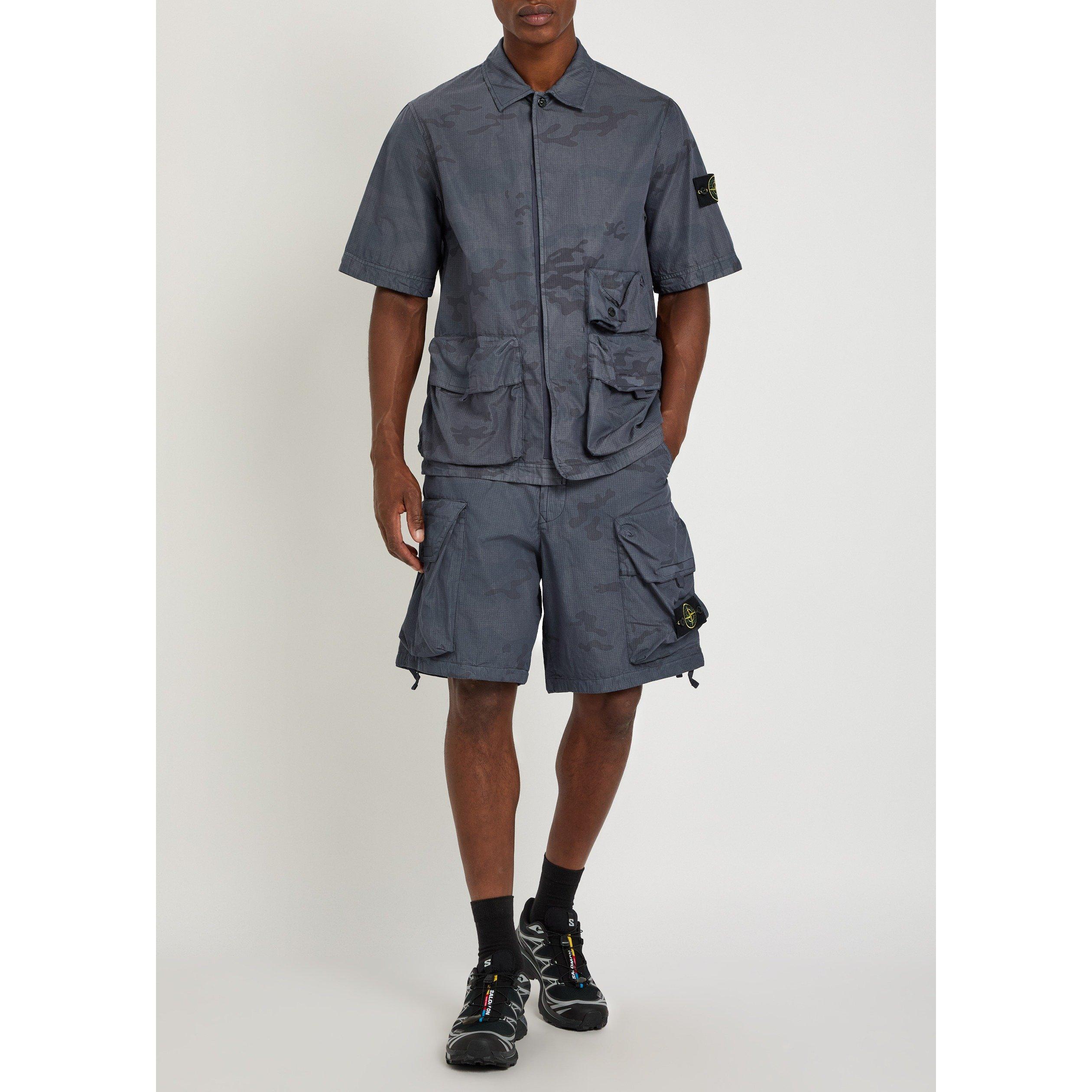 GREY - Stone Island - Men's Cotton Camo Print Short-Sleeve Shirt - 5