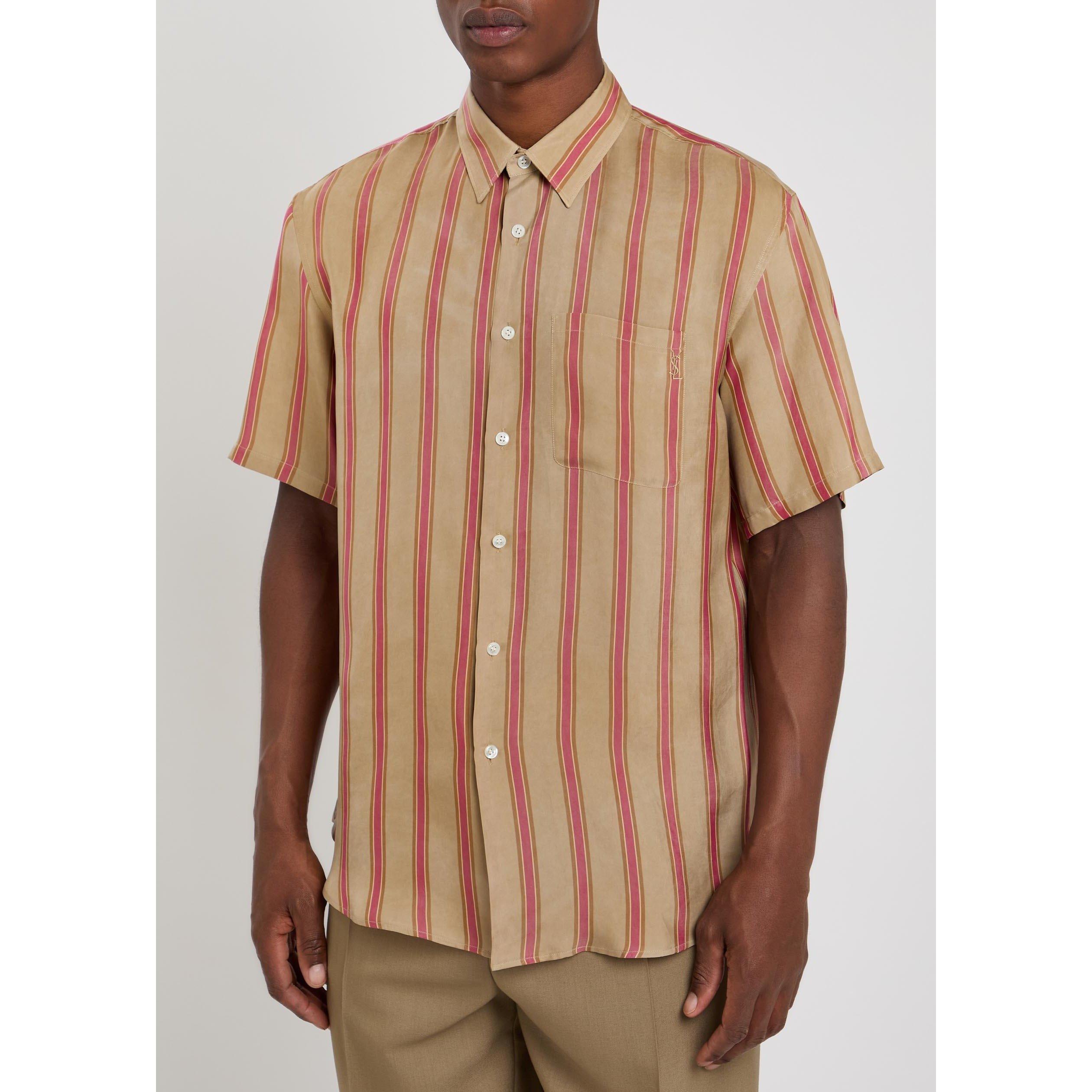 MULTICOLOURED 1 - Saint Laurent - Men's Striped Cupro Short-Sleeve Shirt - 2