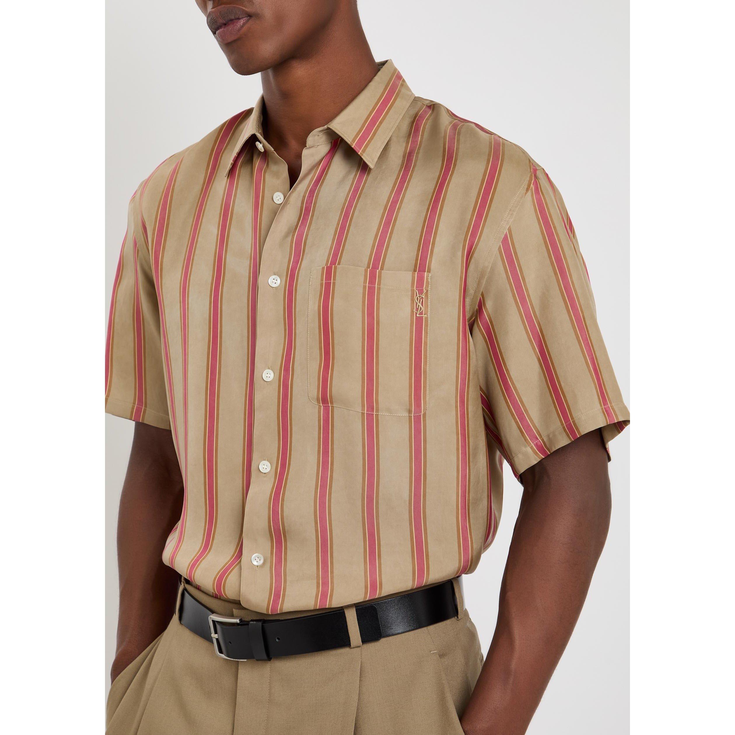 MULTICOLOURED 1 - Saint Laurent - Men's Striped Cupro Short-Sleeve Shirt - 4