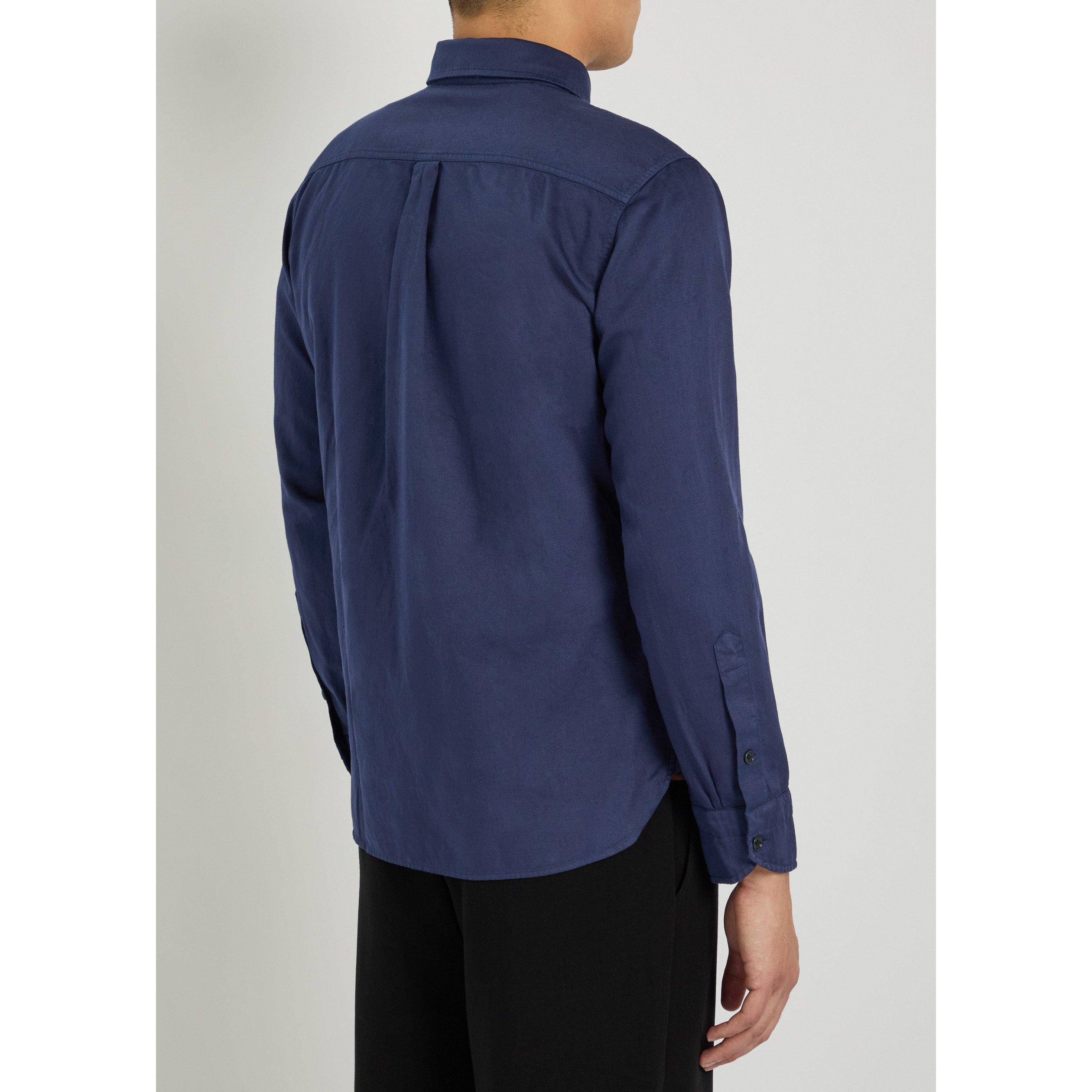 NAVY - Tom Ford - Men's Military Cotton-Linen Long-Sleeve Shirt - 3