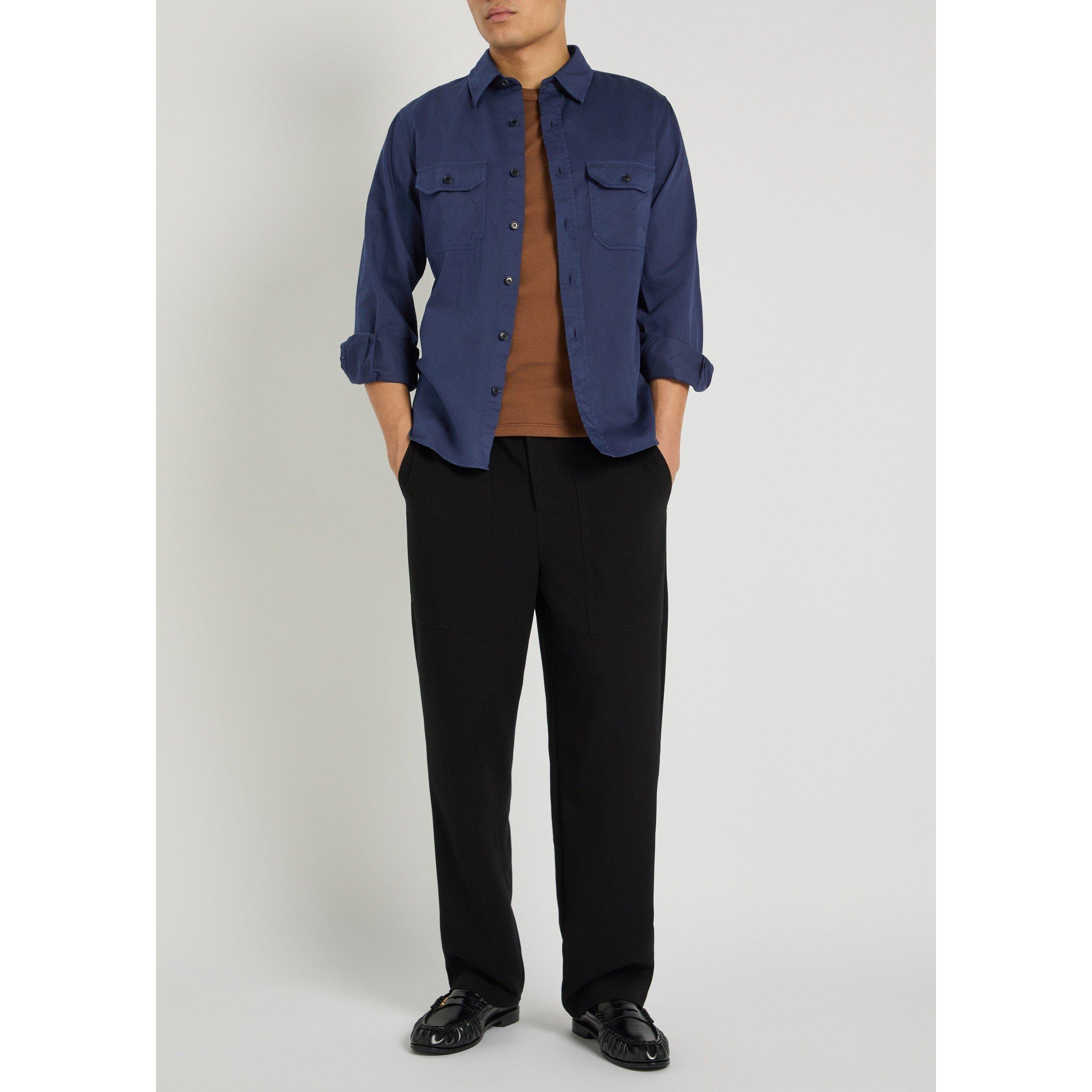NAVY - Tom Ford - Men's Military Cotton-Linen Long-Sleeve Shirt - 5
