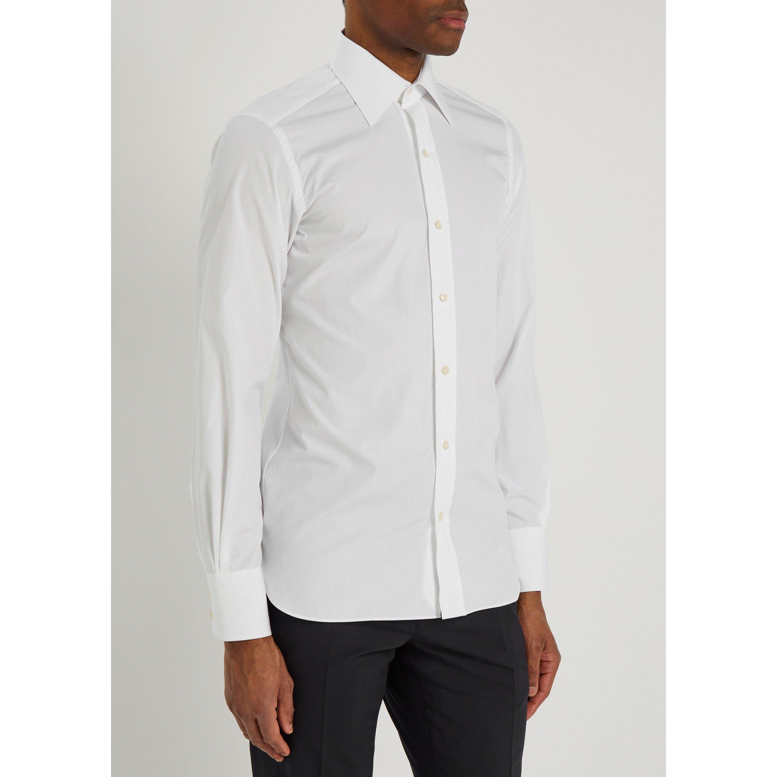 WHITE - Tom Ford - Men's Cotton Long-Sleeve Slim-Fit Shirt - 2