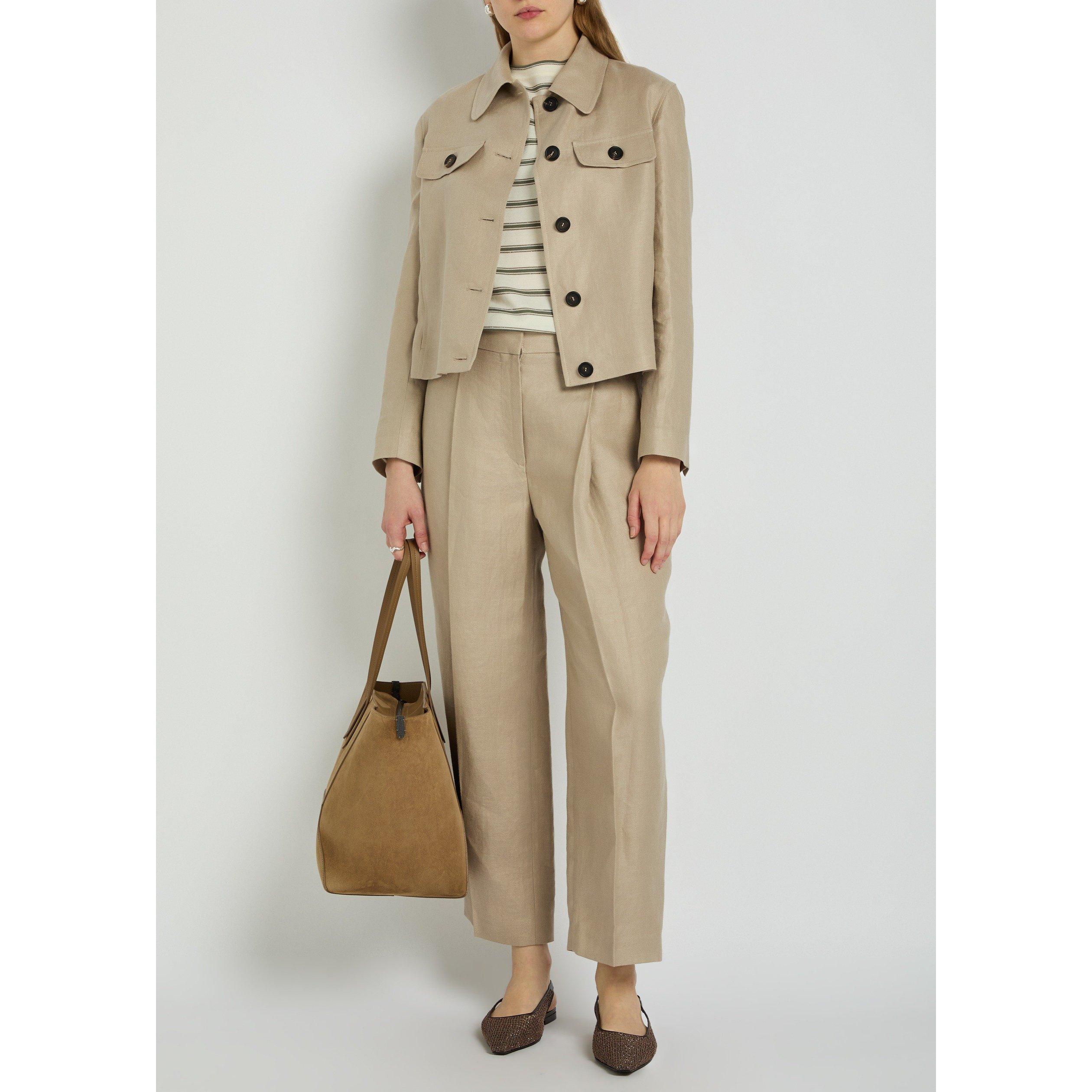 BEIGE - Brunello Cucinelli - Women's Linen Cropped Blazer - 5