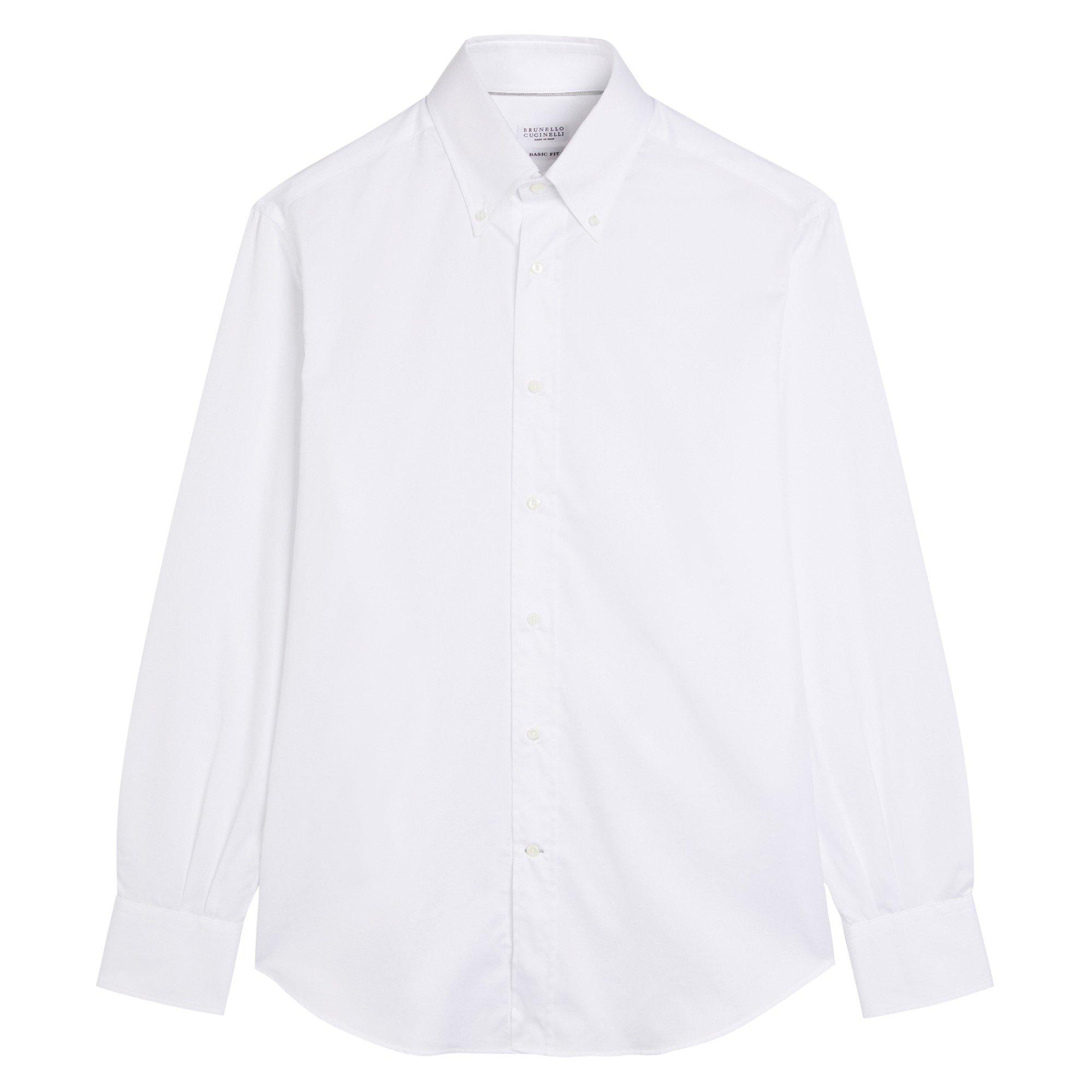 WHITE - Brunello Cucinelli - Men's Long-Sleeve Cotton Plain Shirt - 1