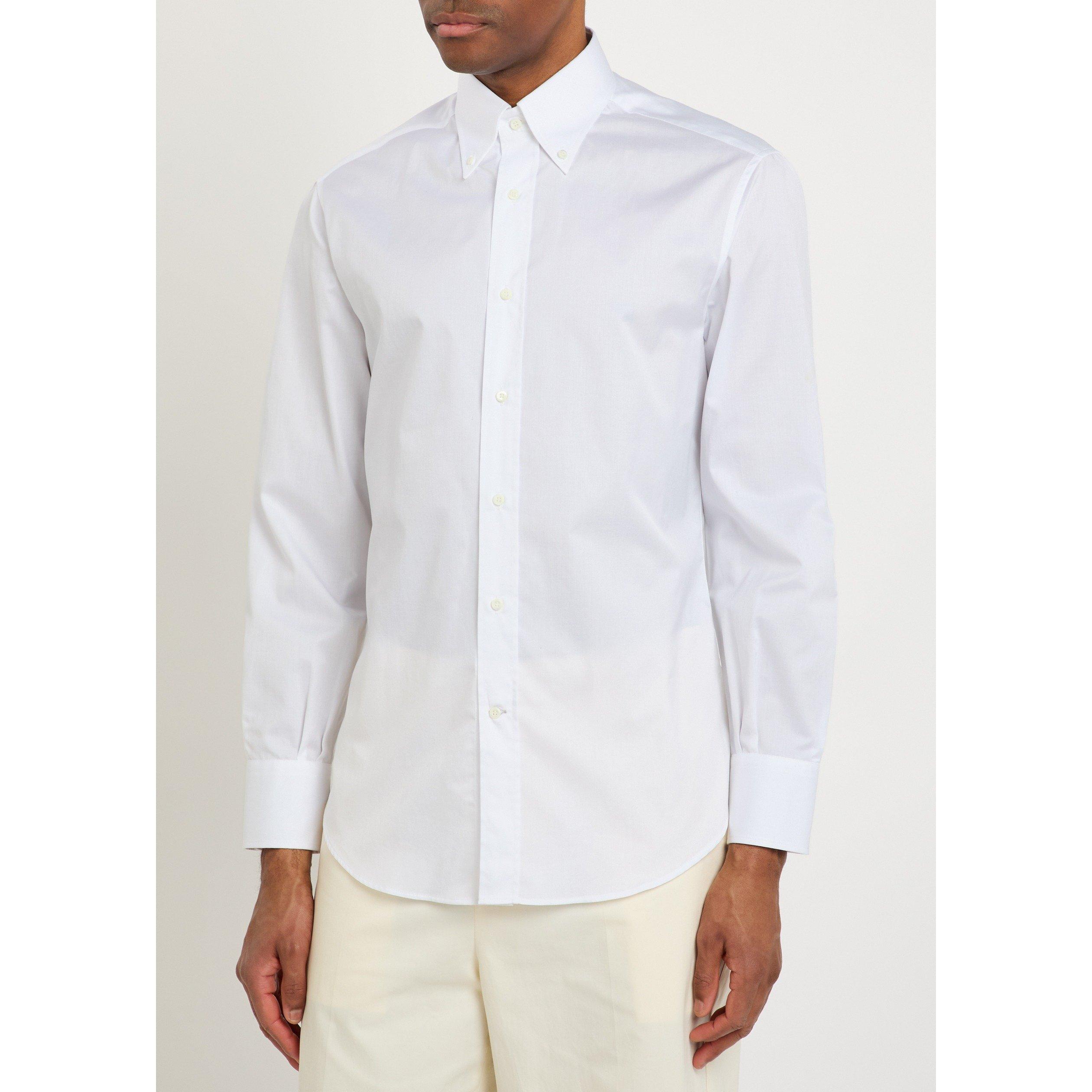 WHITE - Brunello Cucinelli - Men's Long-Sleeve Cotton Plain Shirt - 2