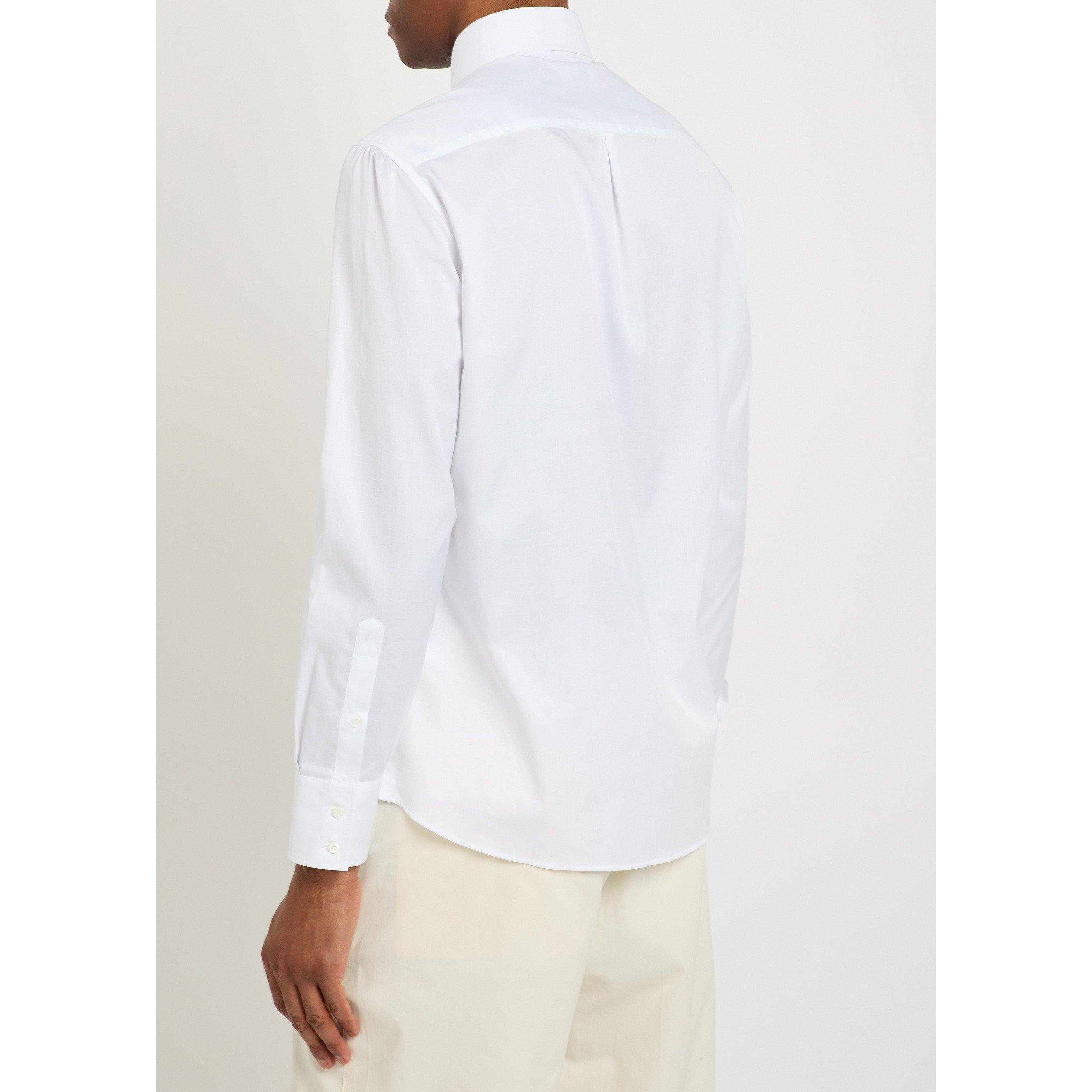 WHITE - Brunello Cucinelli - Men's Long-Sleeve Cotton Plain Shirt - 3