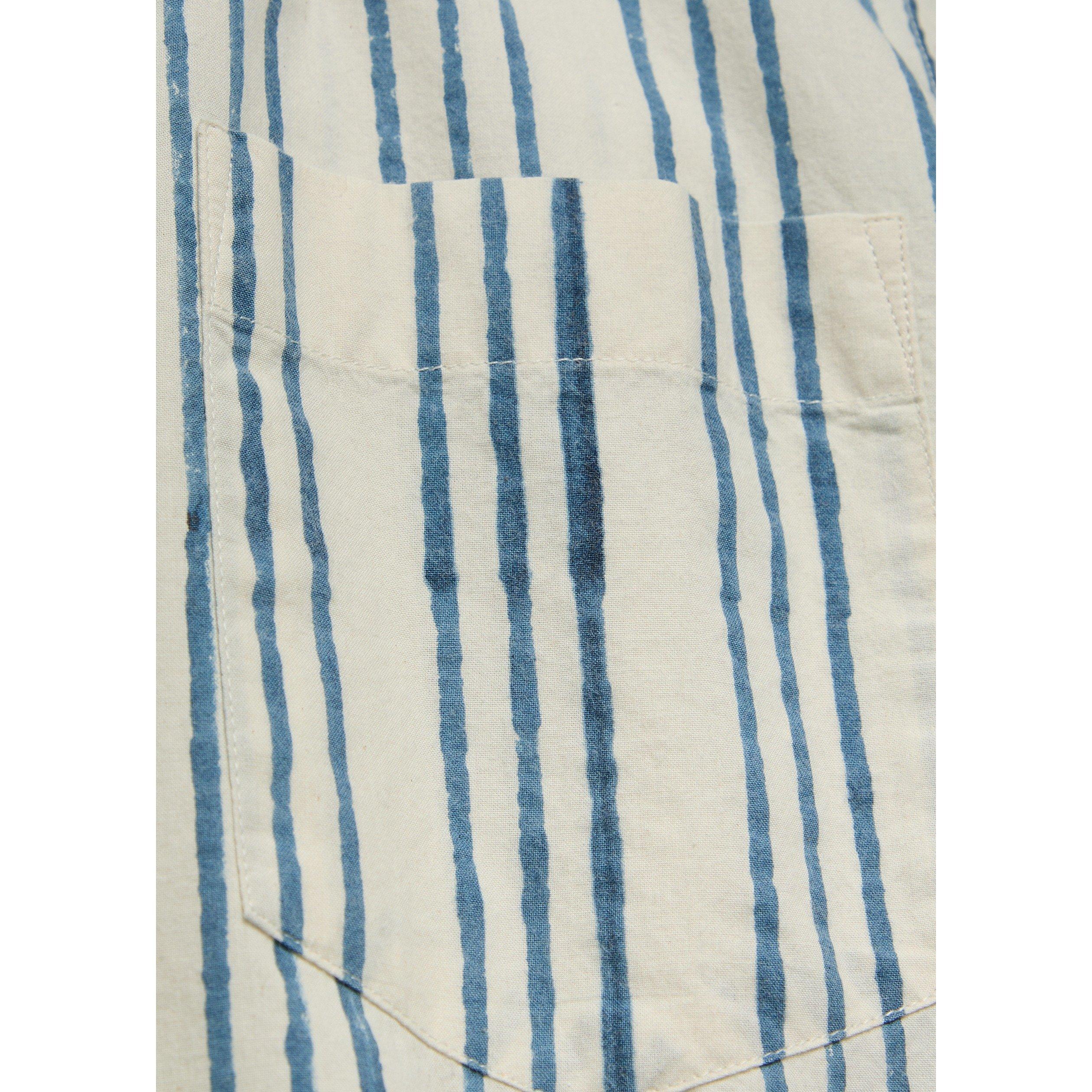 BLUE AND OTHER - Drakes - Men's Short-Sleeve Cotton Striped Camp Collar Shirt - 4
