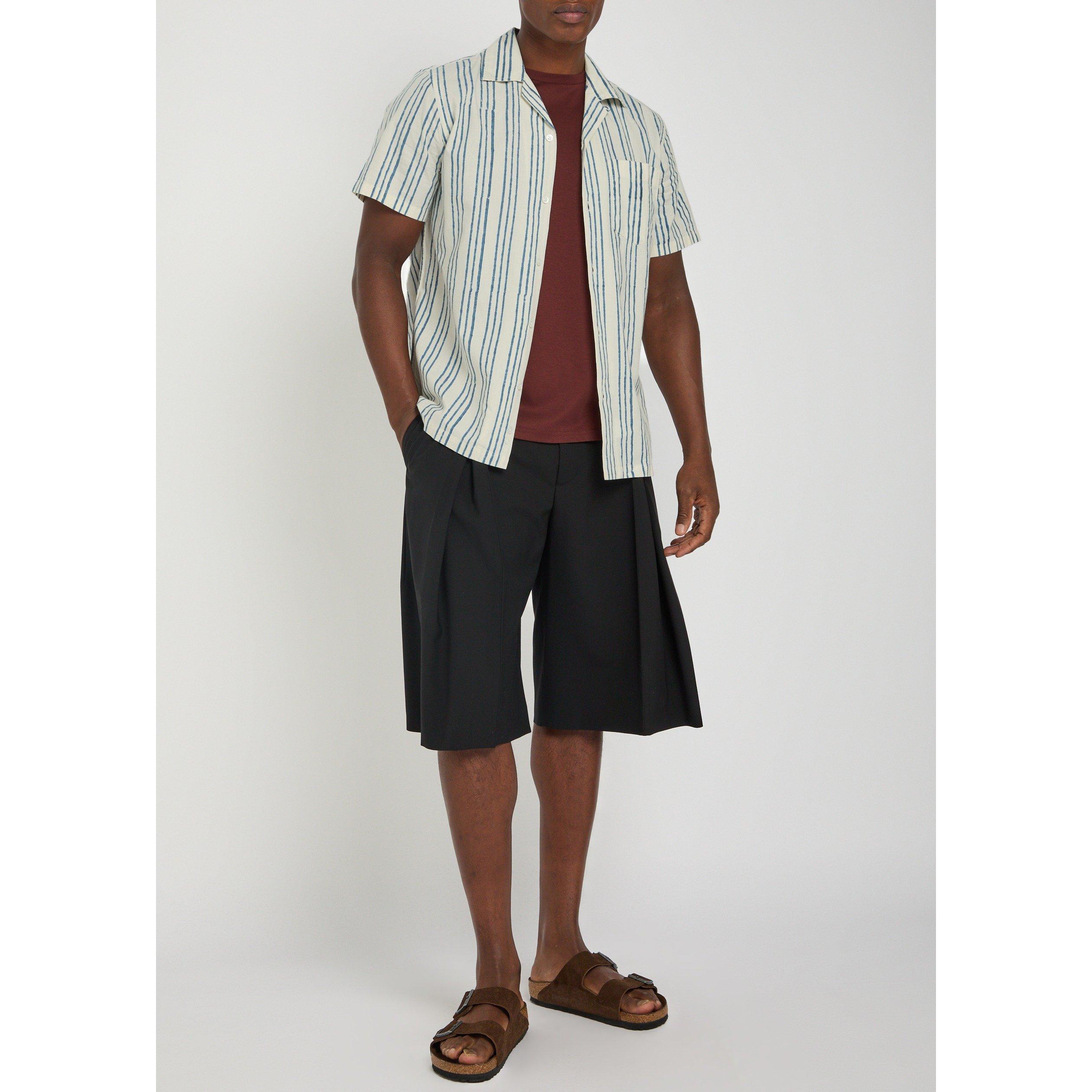 BLUE AND OTHER - Drakes - Men's Short-Sleeve Cotton Striped Camp Collar Shirt - 5