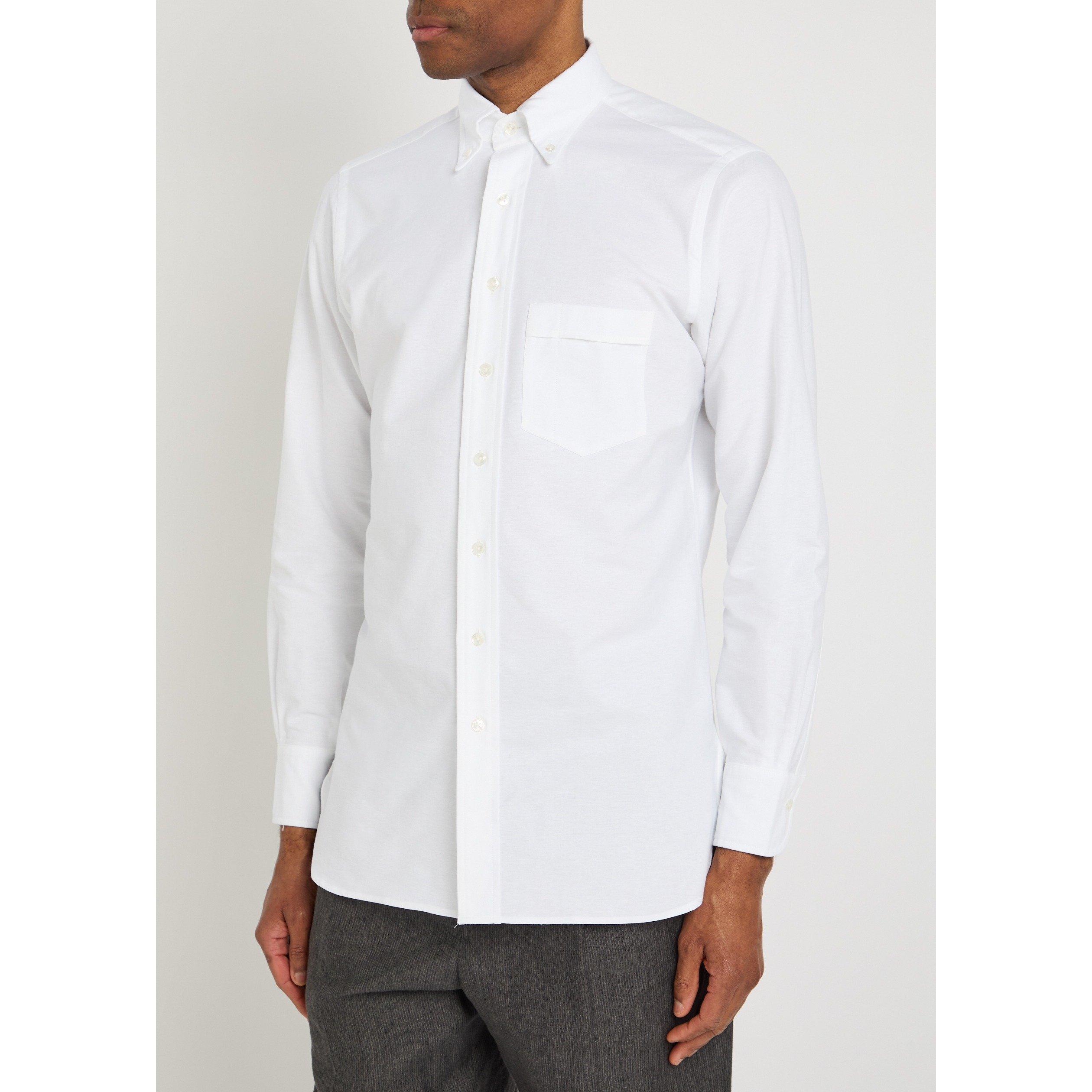 WHITE - Drakes - Men's Cotton Long-Sleeve Oxford Shirt - 2