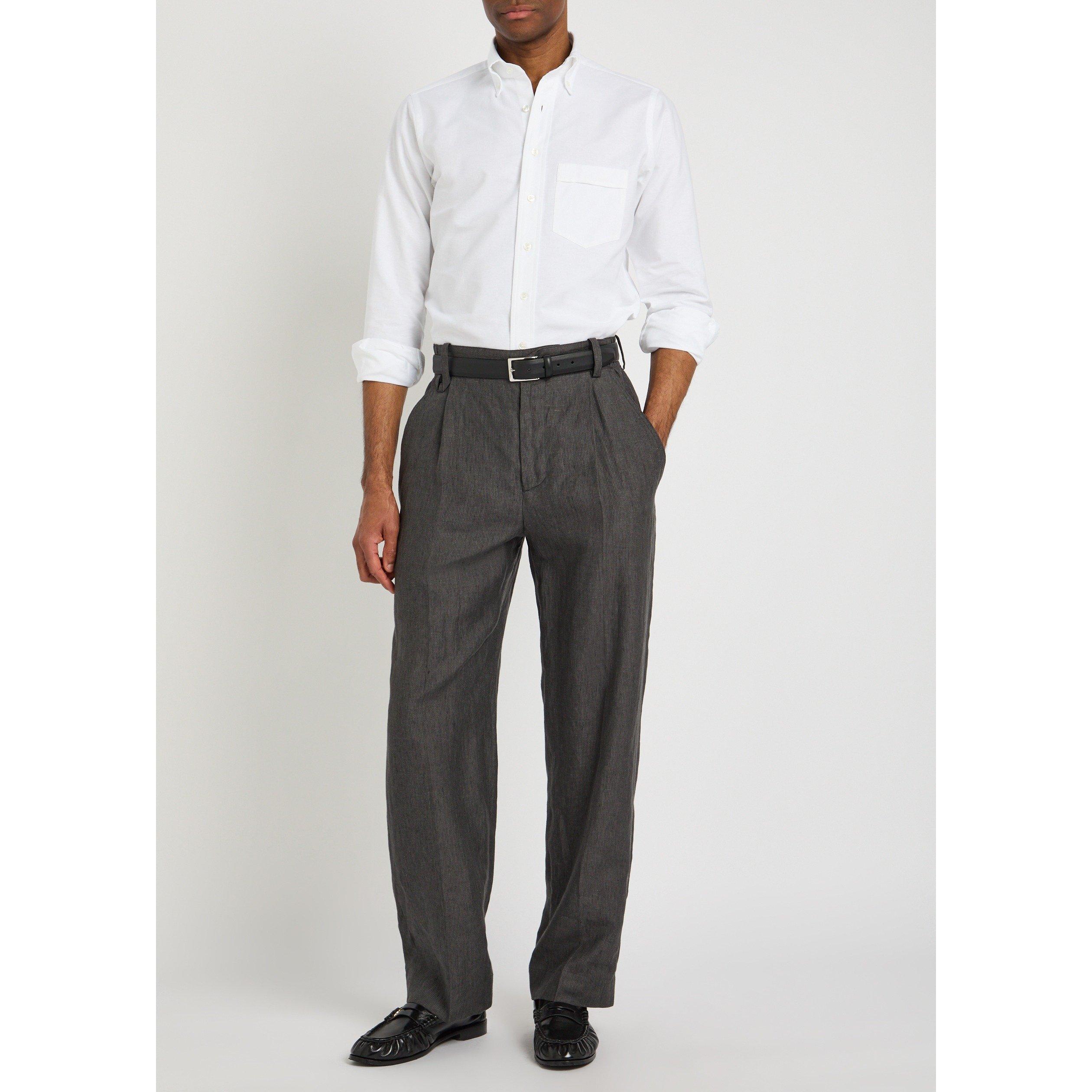 WHITE - Drakes - Men's Cotton Long-Sleeve Oxford Shirt - 5