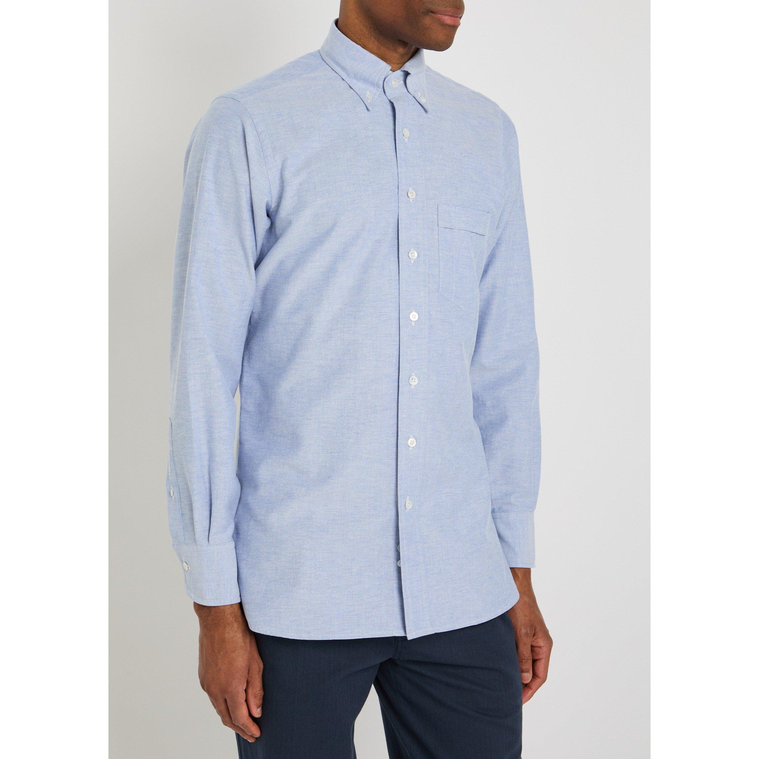 LIGHT BLUE - Drakes - Men's Cotton Long-Sleeve Oxford Shirt - 2
