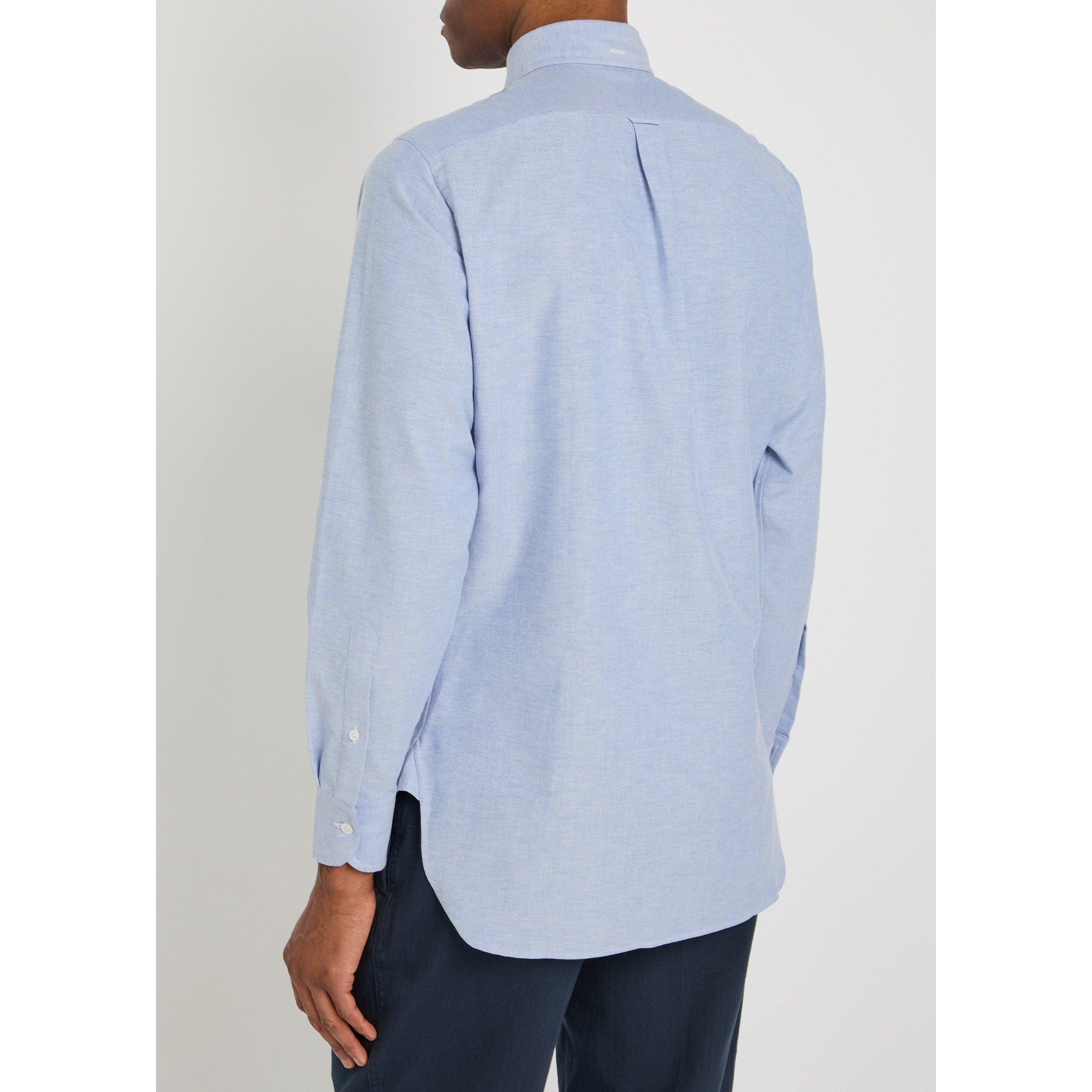 LIGHT BLUE - Drakes - Men's Cotton Long-Sleeve Oxford Shirt - 3
