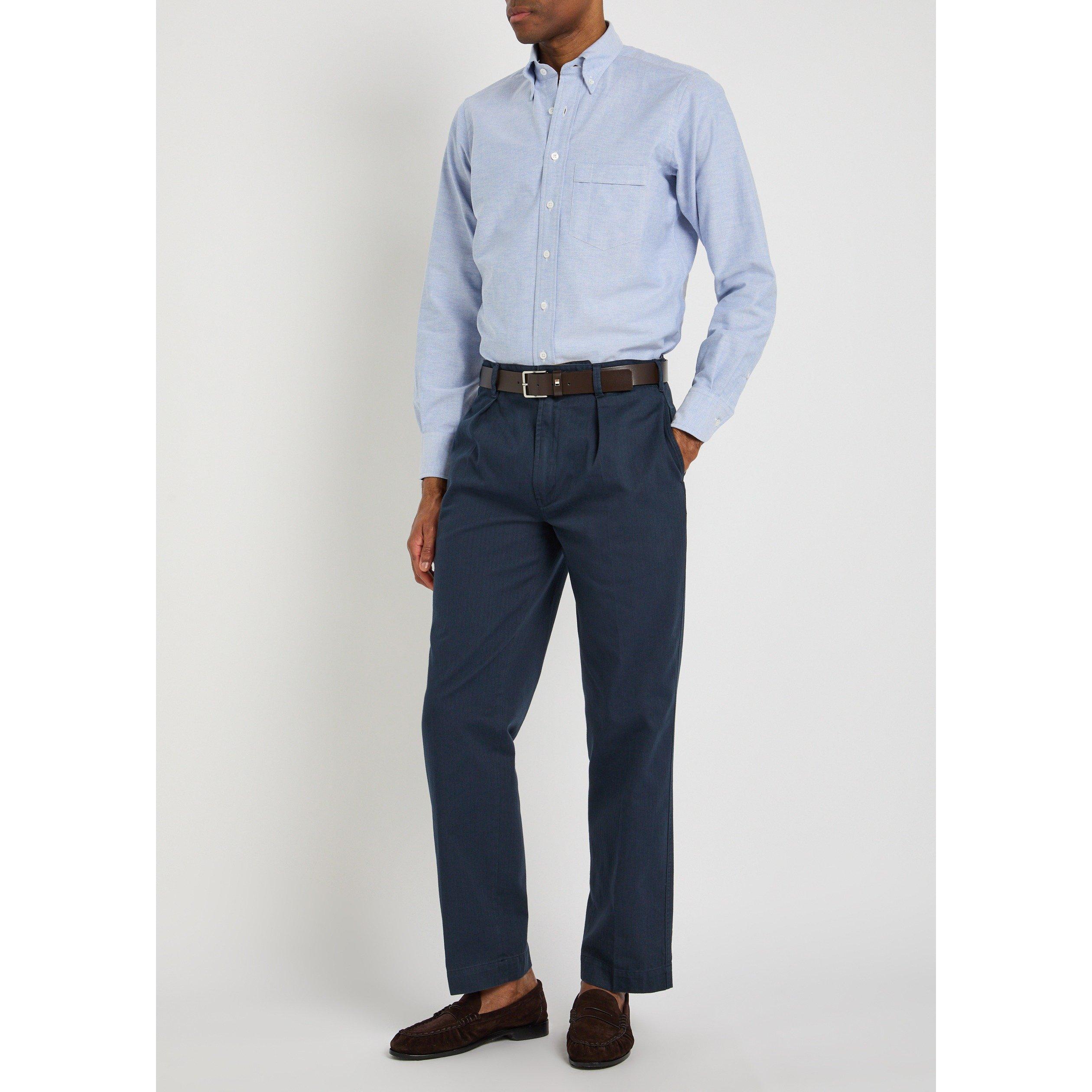 LIGHT BLUE - Drakes - Men's Cotton Long-Sleeve Oxford Shirt - 5