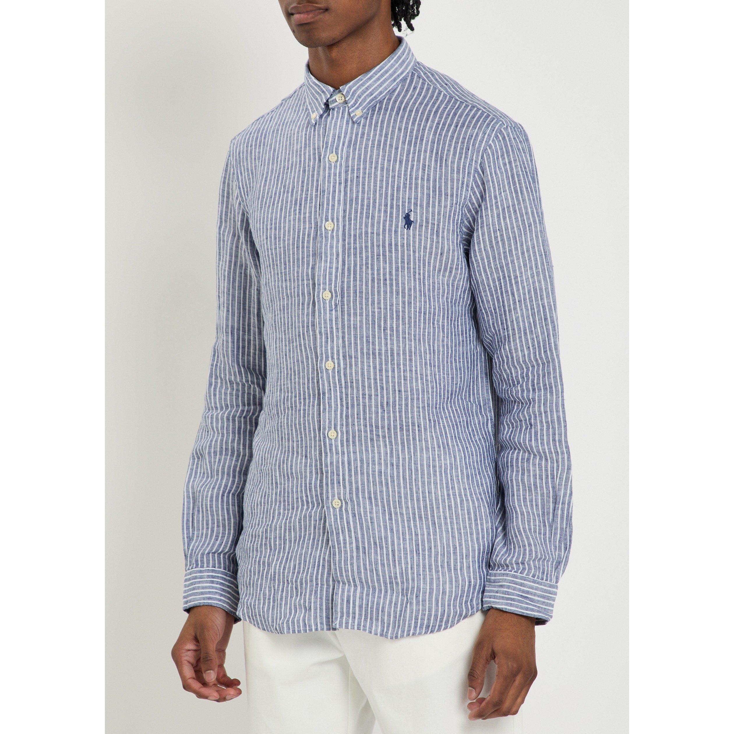 NAVY AND OTHER - Polo Ralph Lauren - Men's Striped Linen Long-Sleeve Slim-Fit Shirt - 2