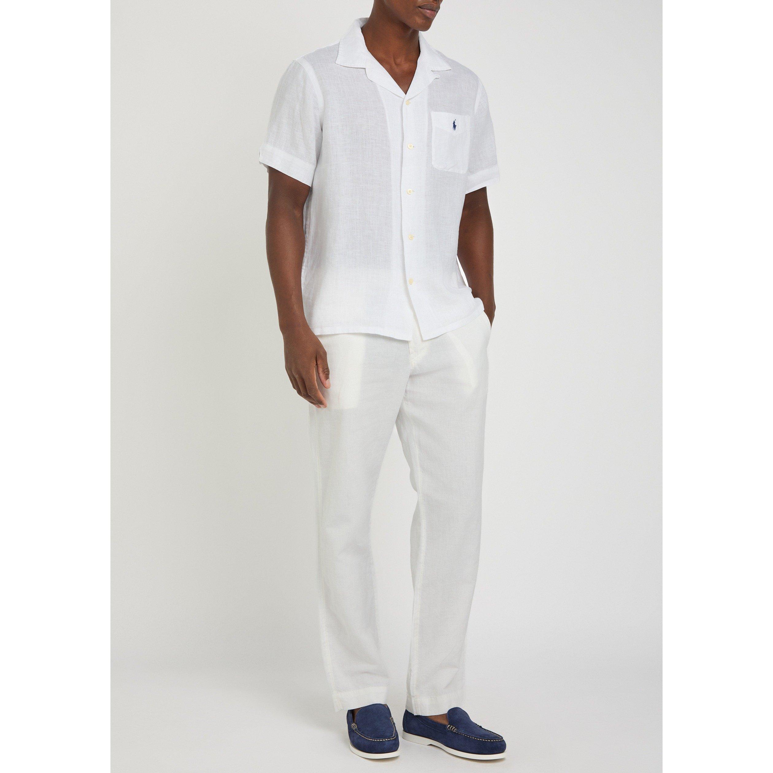 WHITE - Polo Ralph Lauren - Men's Linen Short-Sleeve Plain Shirt - 5