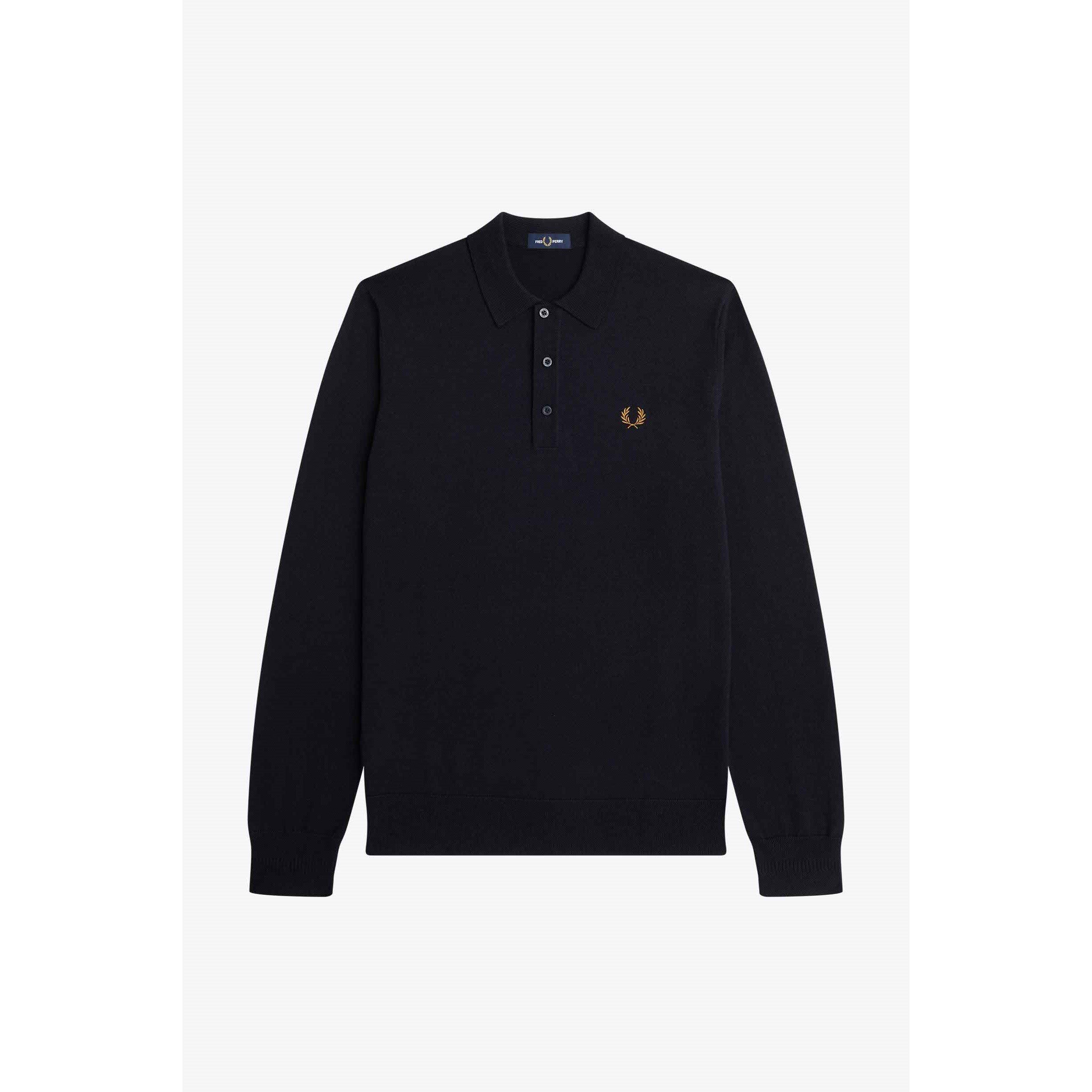 Navy 795 - Fred Perry - Men's Classic Knitted Long-Sleeve Polo Shirt - 1