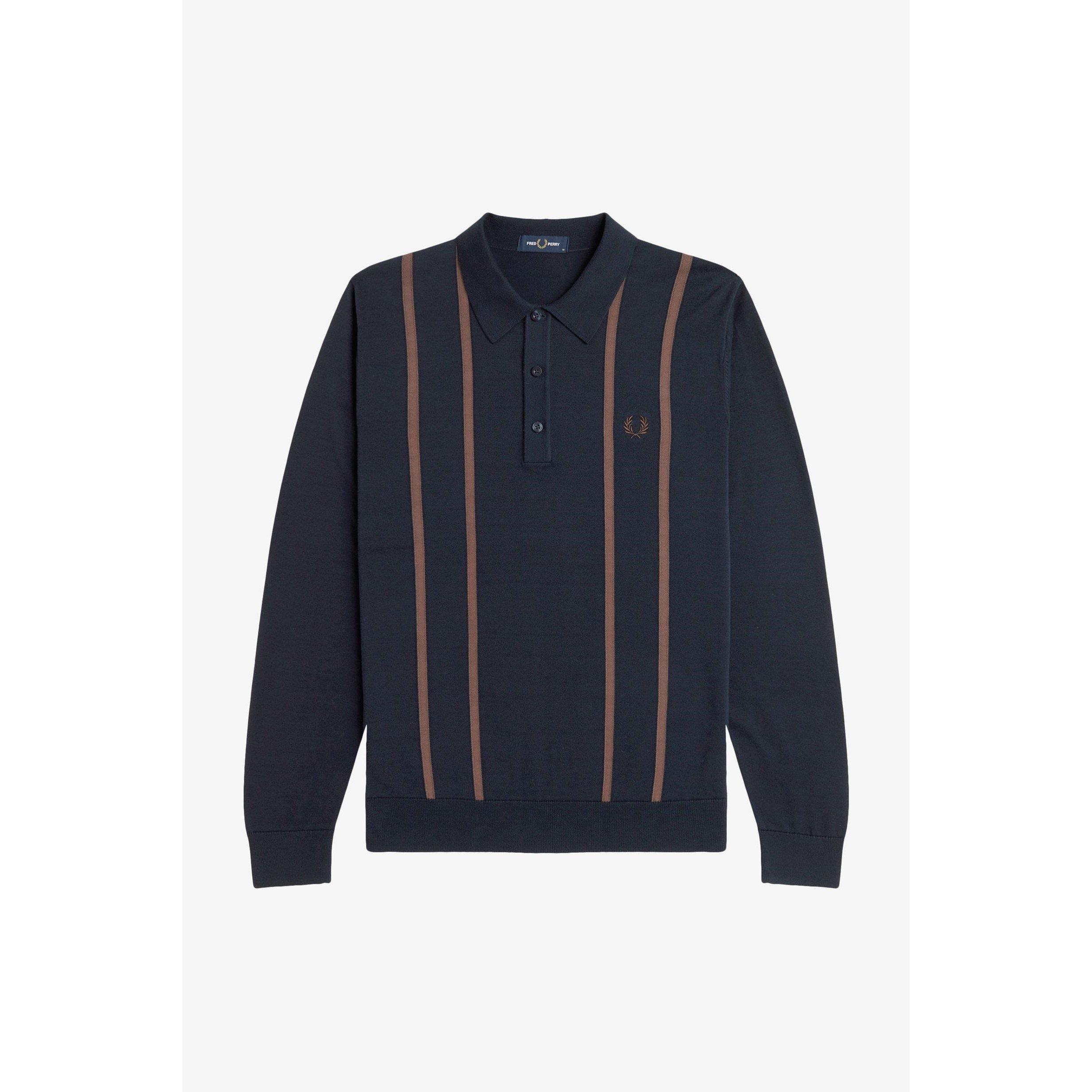 Navy 608 - Fred Perry - Men's Stripe Knitted Long-Sleeve Polo Shirt - 4