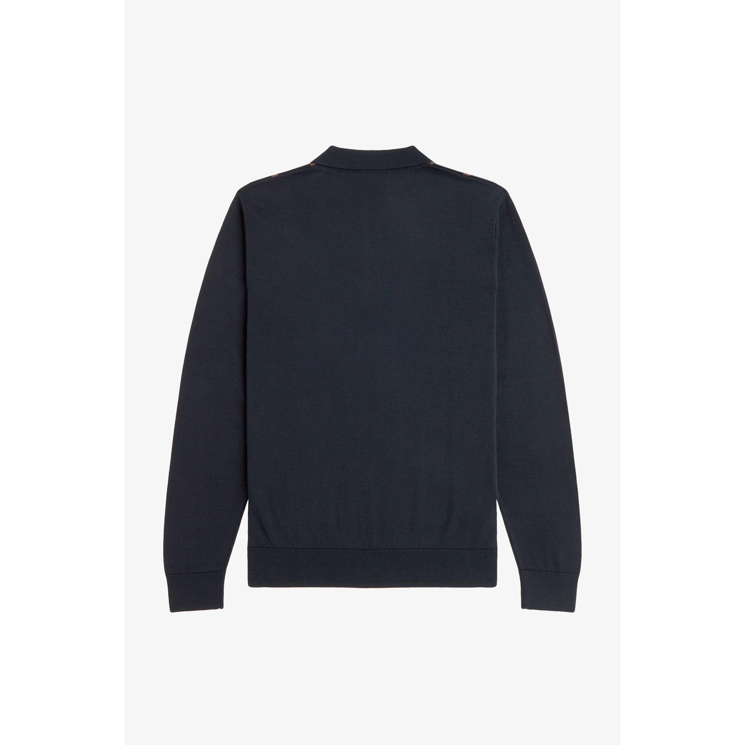 Navy 608 - Fred Perry - Men's Stripe Knitted Long-Sleeve Polo Shirt - 5