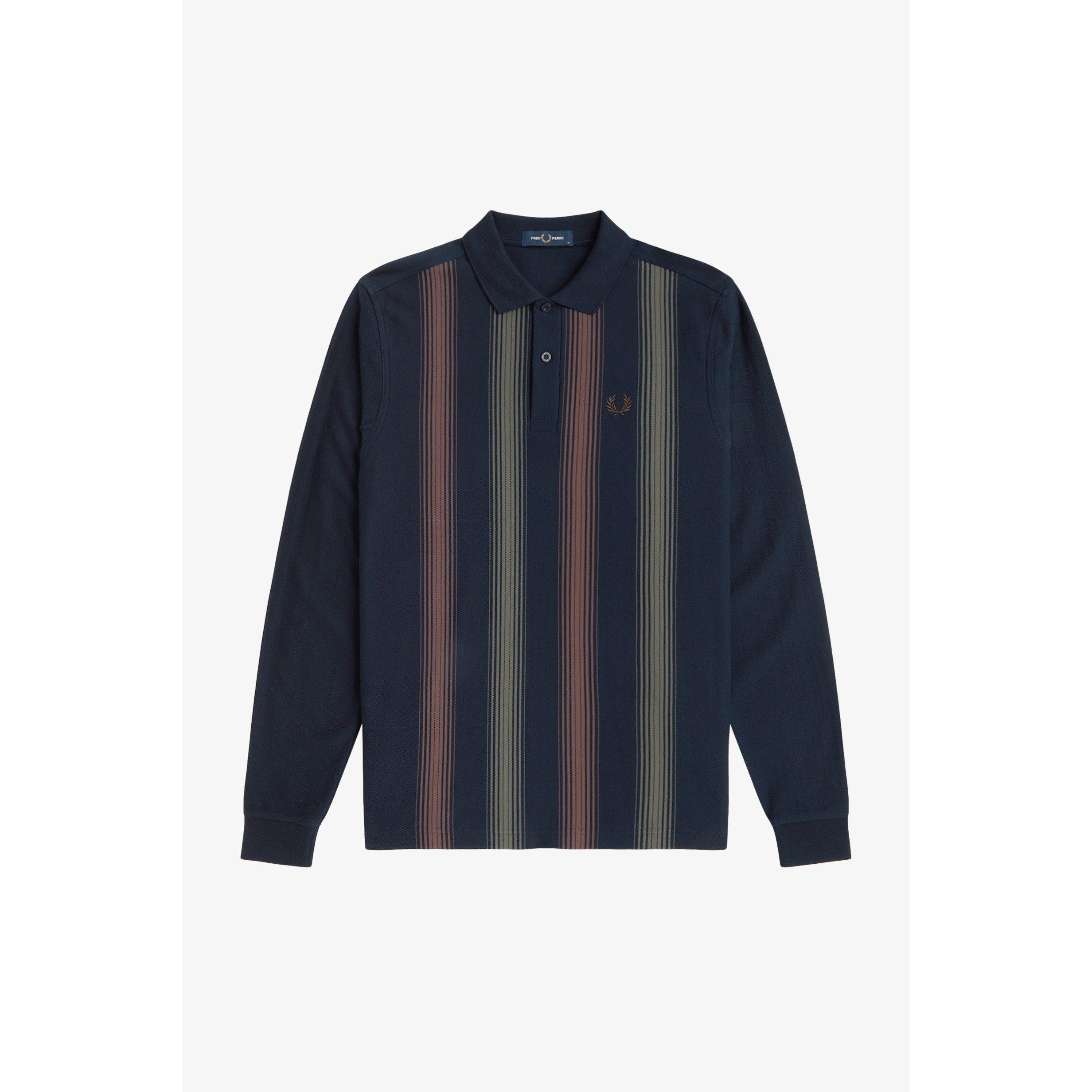 Fred Perry Men's Stripe Logo Long-Sleeve Polo Shirt