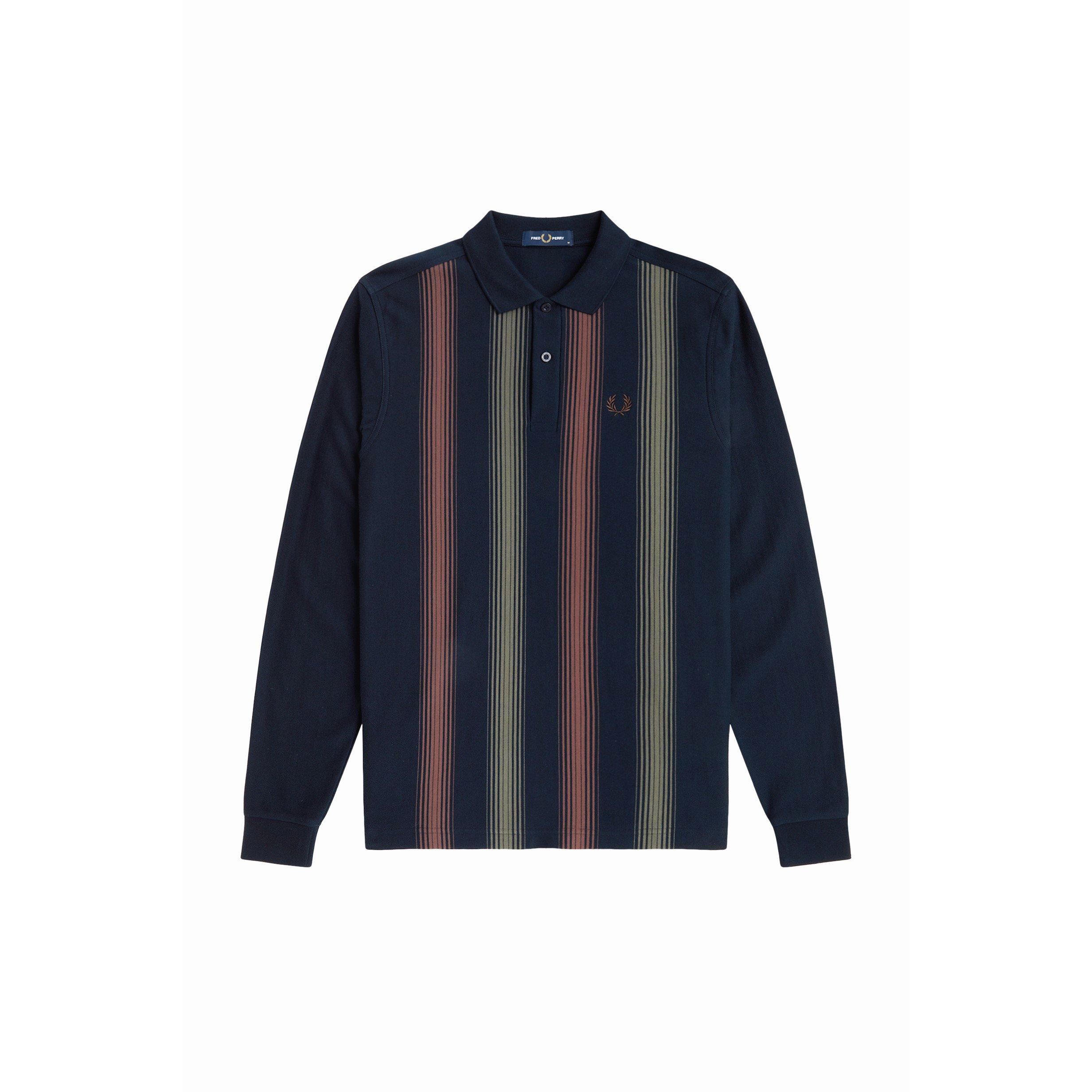 Navy 608 - Fred Perry - Men's Stripe Logo Long-Sleeve Polo Shirt - 8