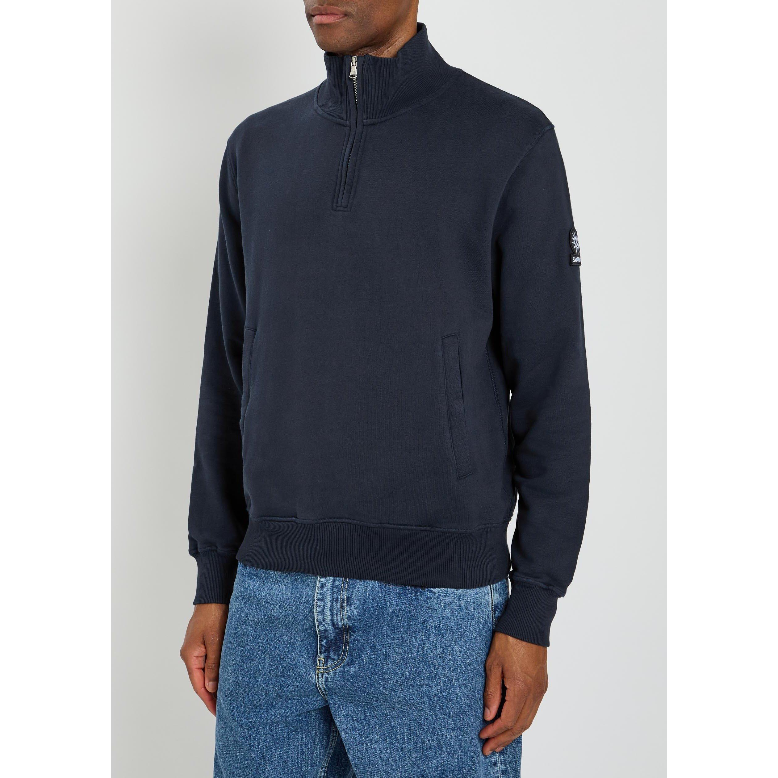 NAVY - Sandbanks - Men's Badge 1/4 Zip Cotton Fleece Top - 2