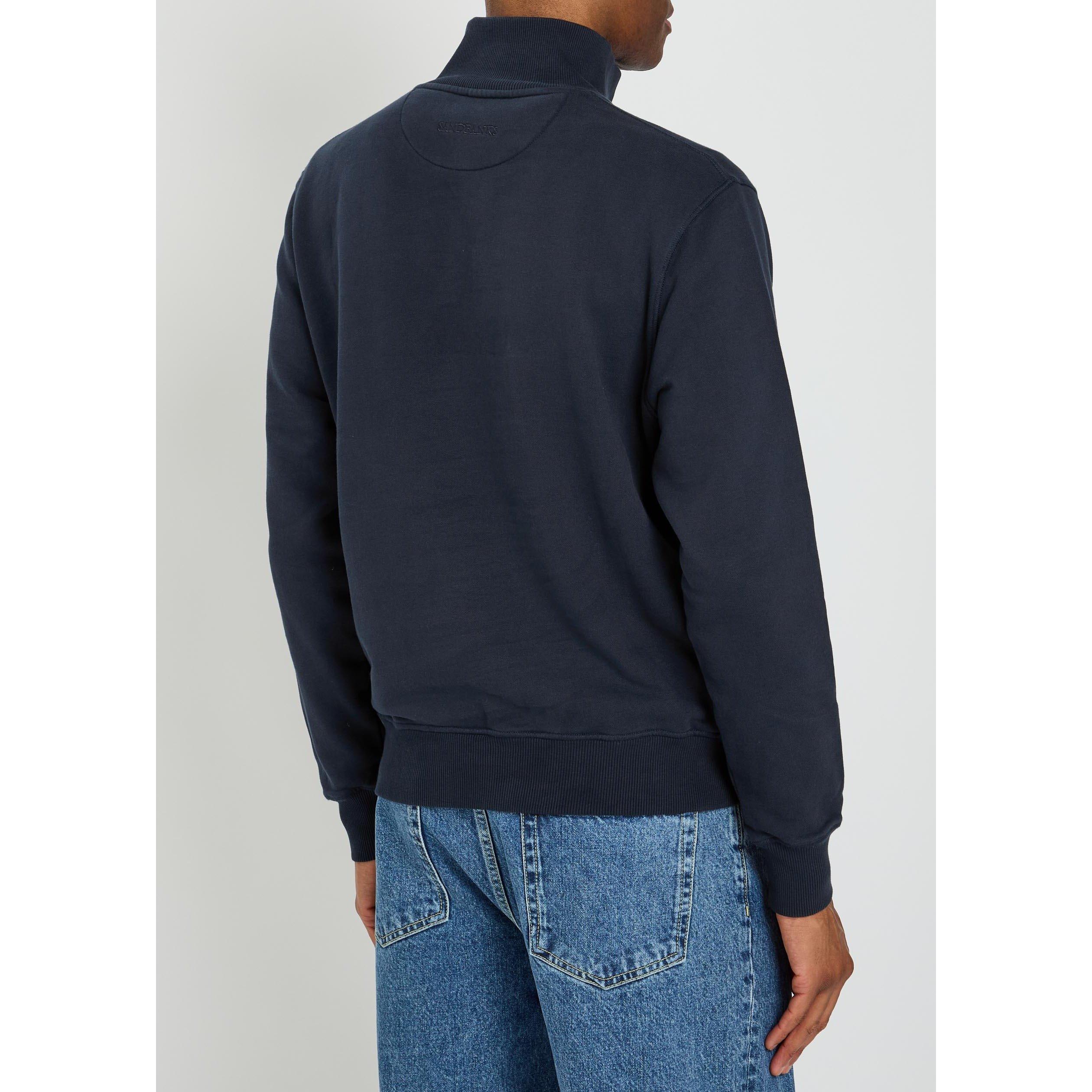 NAVY - Sandbanks - Men's Badge 1/4 Zip Cotton Fleece Top - 3