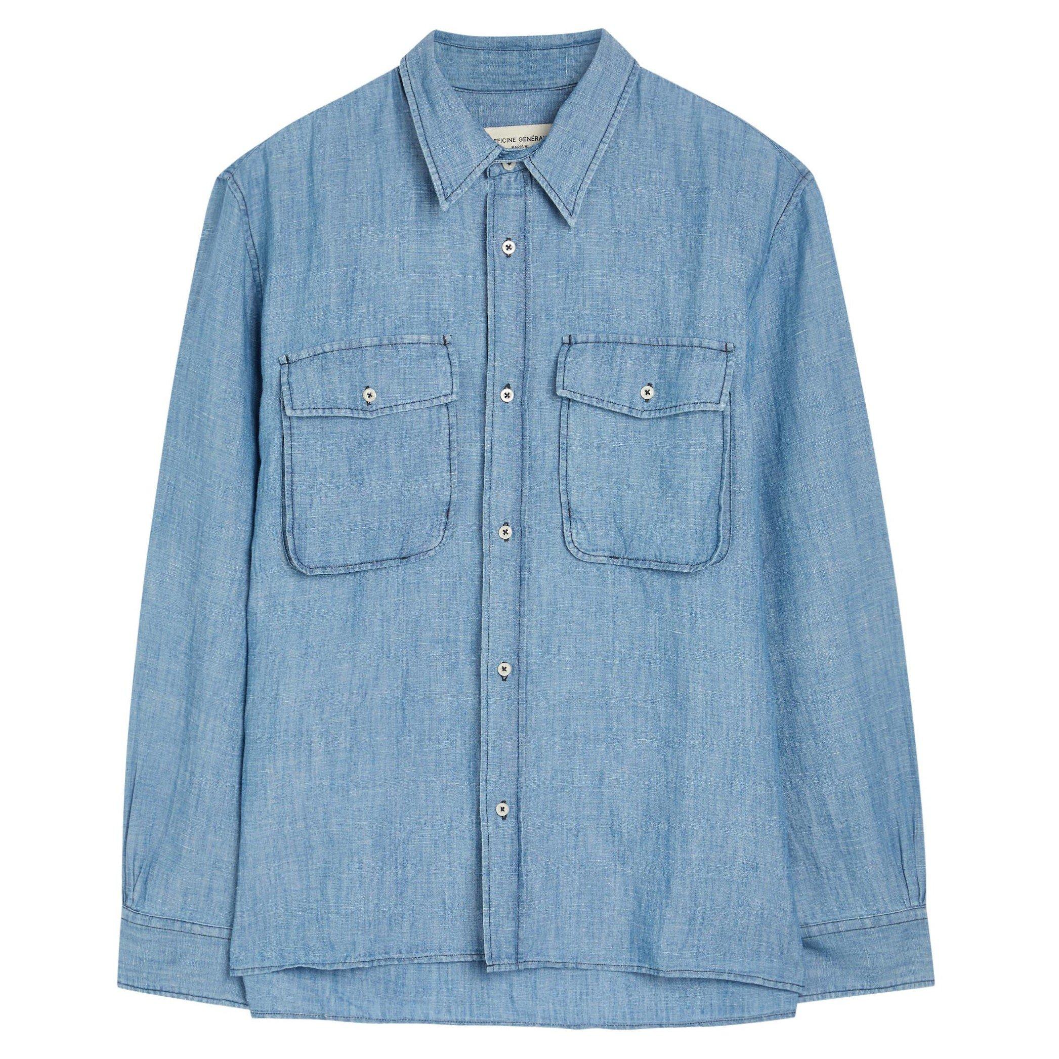 BLUE - Officine Generale - OC GARRIS SHIRT LS