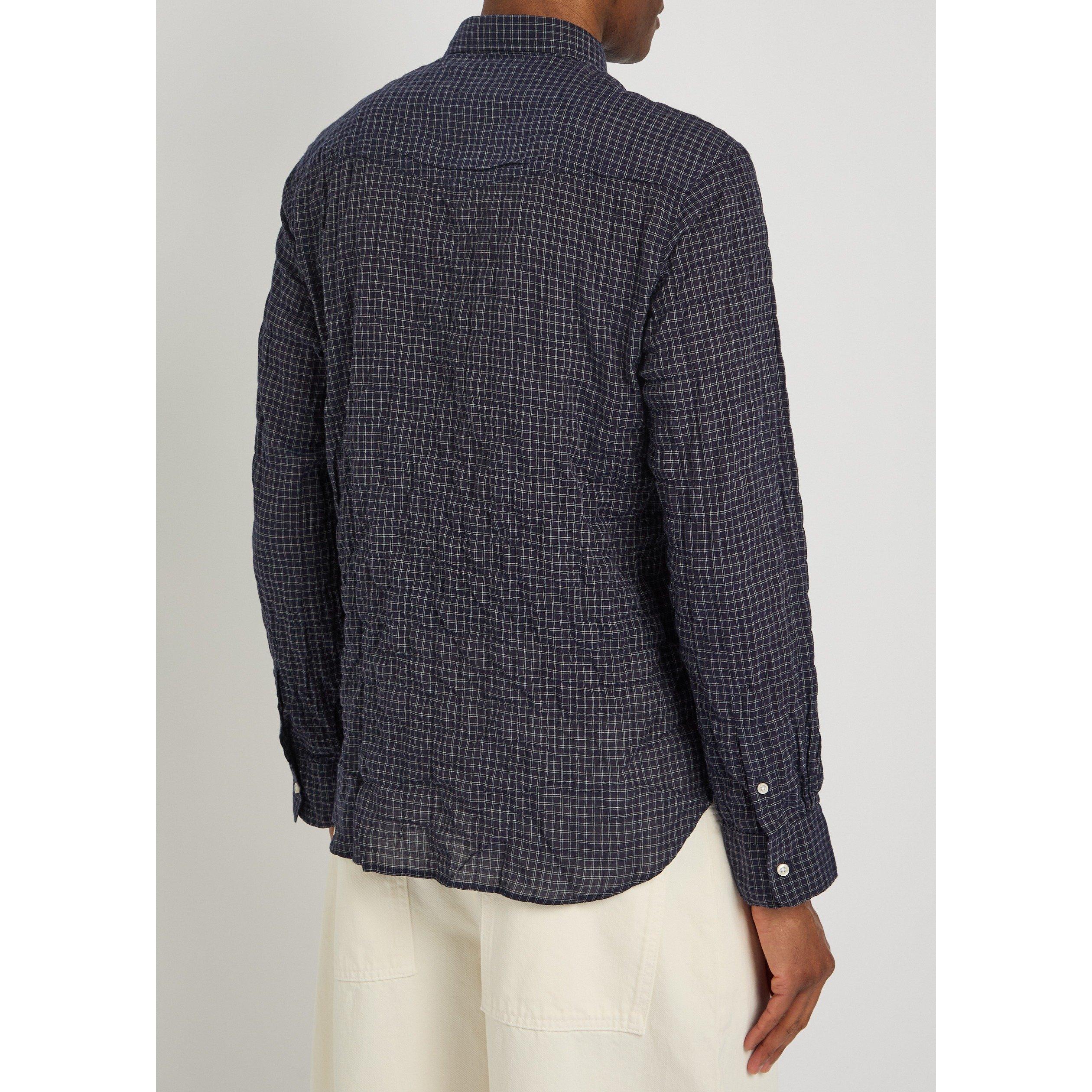NAVY AND OTHER - Officine Generale - Men's Benoît Check Cotton Long-Sleeve Shirt - 3