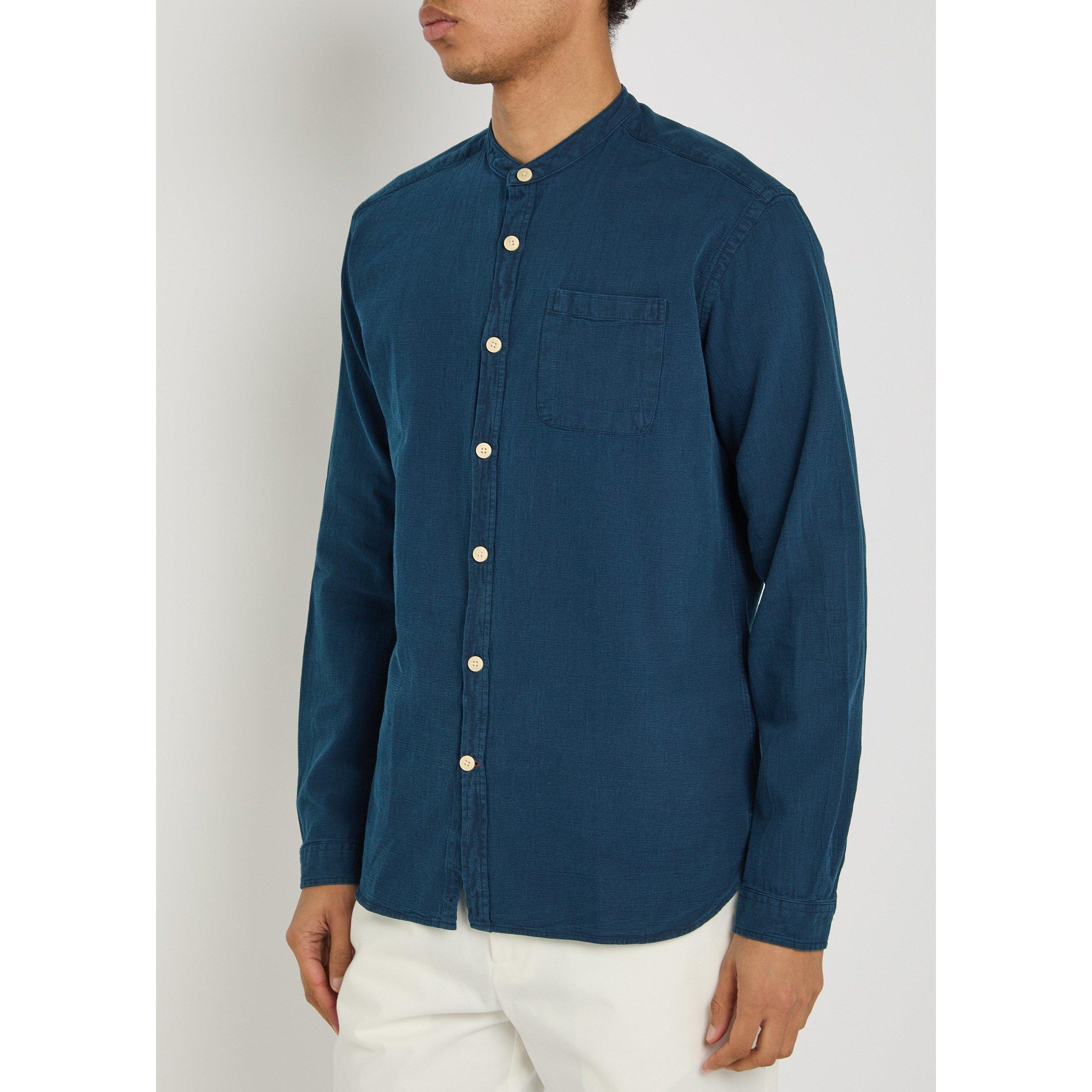 INDIGO - Oliver Spencer - Men's Collarless Cotton Shirt - 2