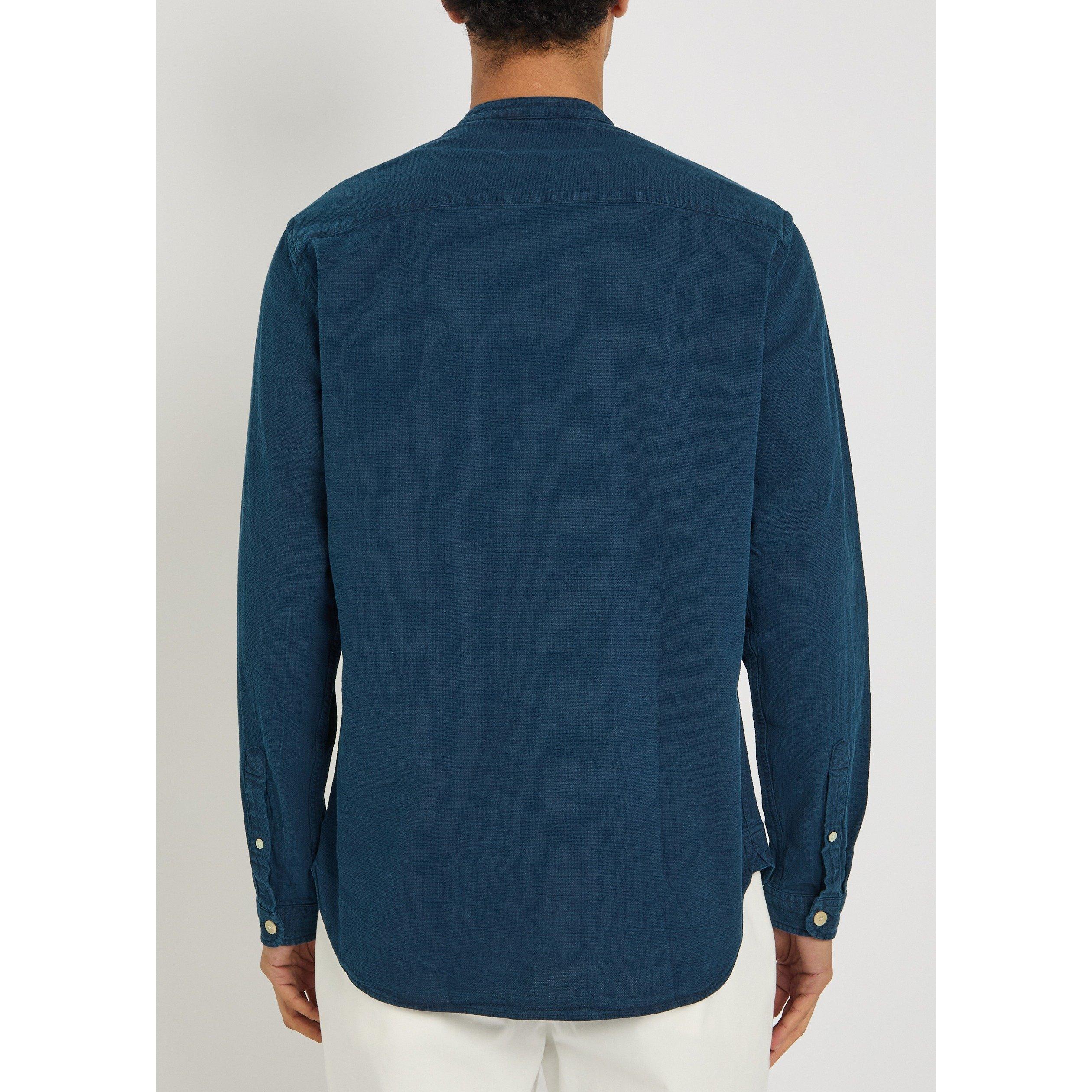 INDIGO - Oliver Spencer - Men's Collarless Cotton Shirt - 3