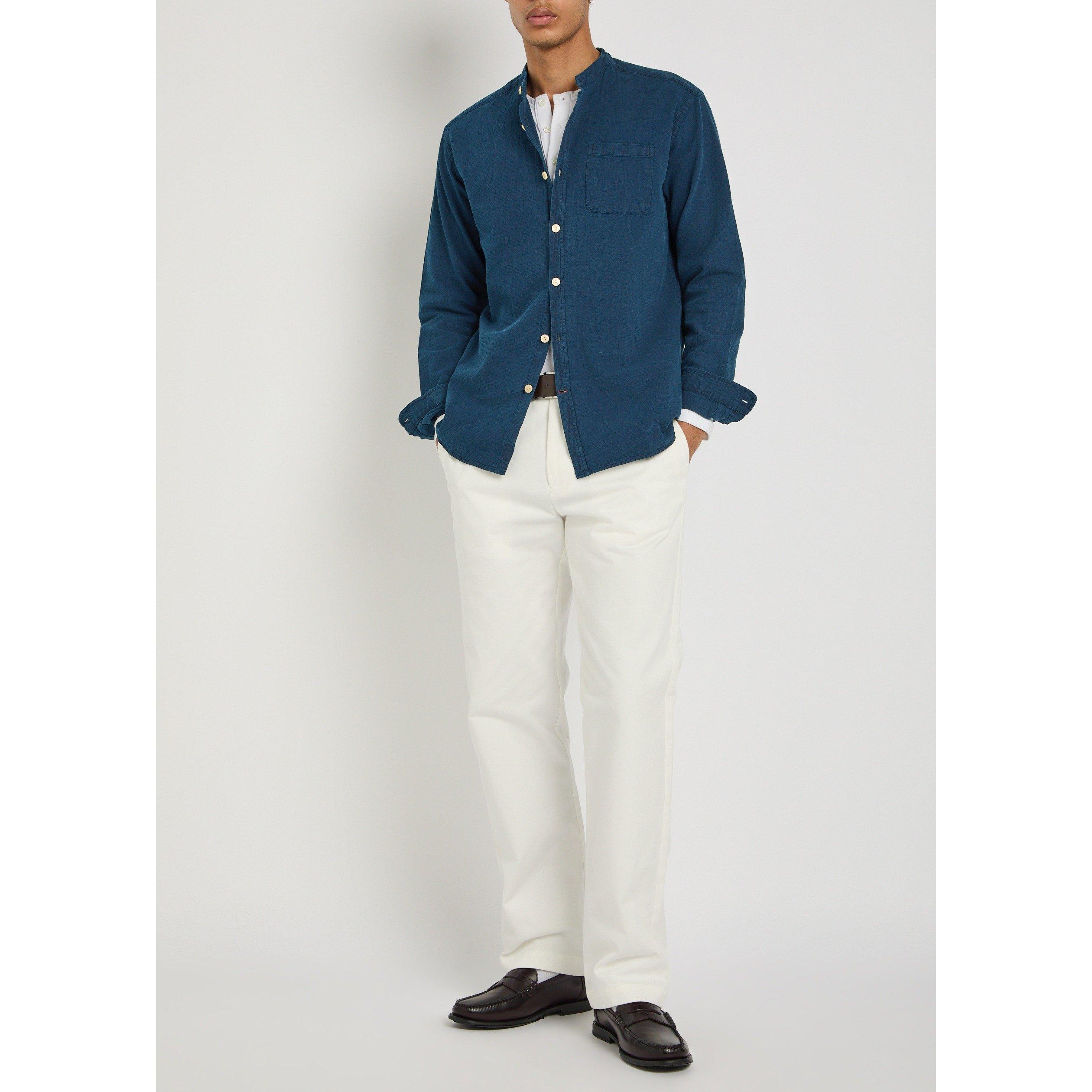 INDIGO - Oliver Spencer - Men's Collarless Cotton Shirt - 5