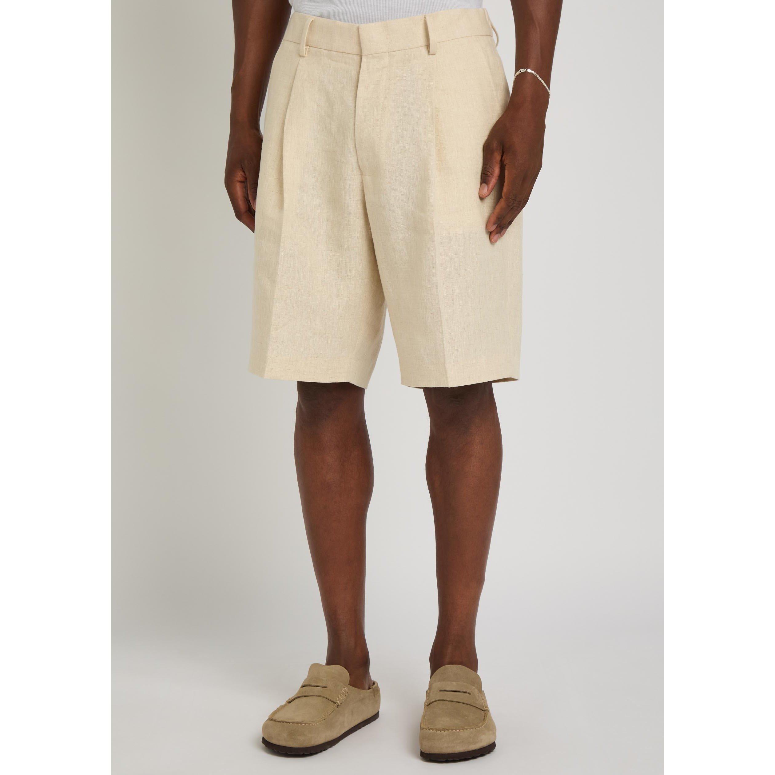 TAUPE - NN07 - Men's Kay Pleat Linen Tailored Shorts - 2