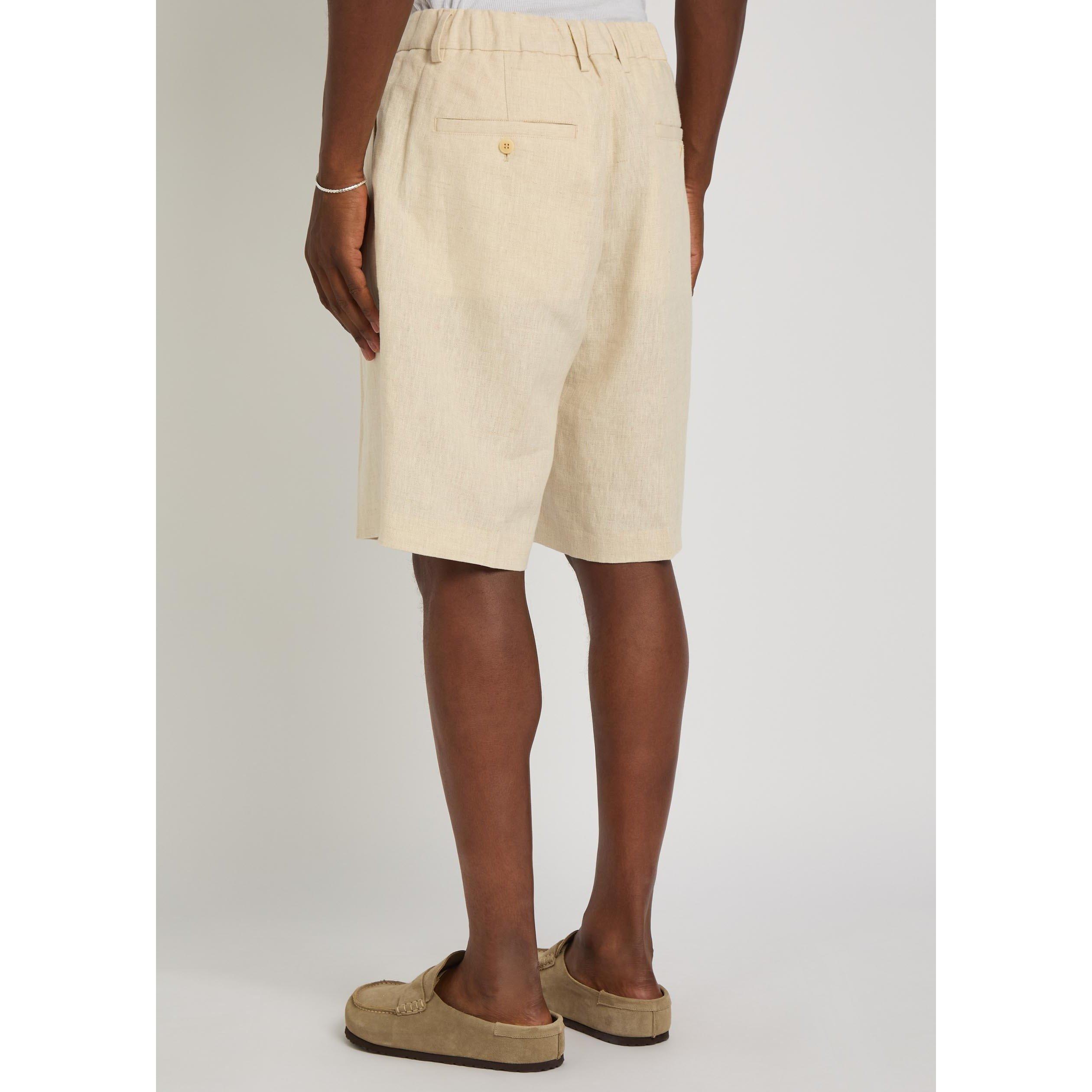 TAUPE - NN07 - Men's Kay Pleat Linen Tailored Shorts - 3