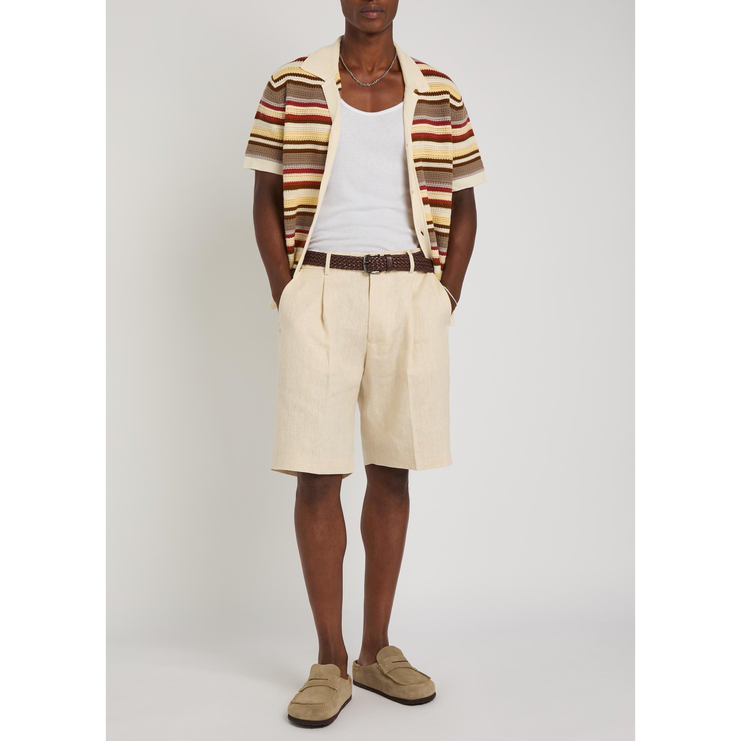 TAUPE - NN07 - Men's Kay Pleat Linen Tailored Shorts - 5