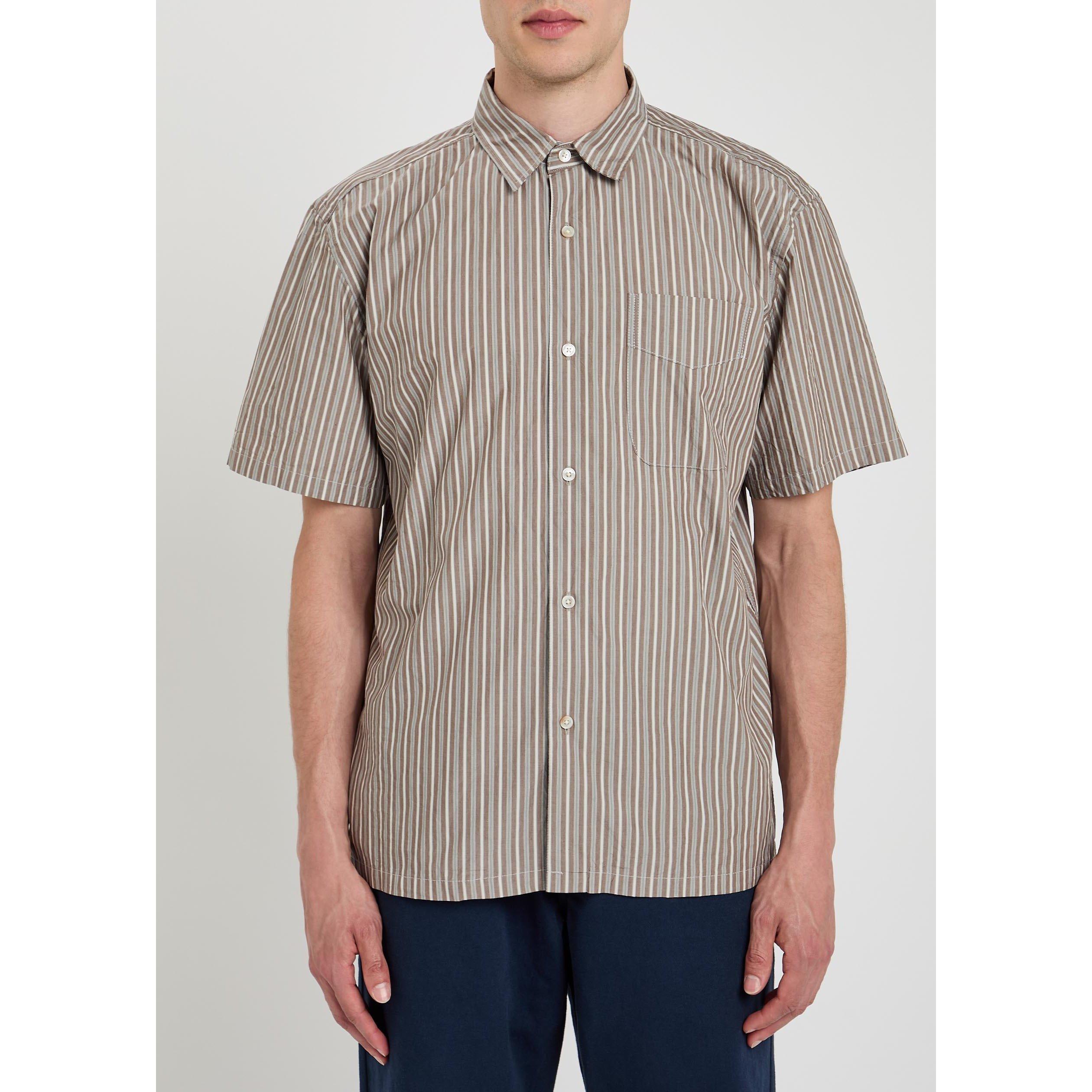 BROWN - Foret - Men's Striped Cotton Short-Sleeve Shirt - 2