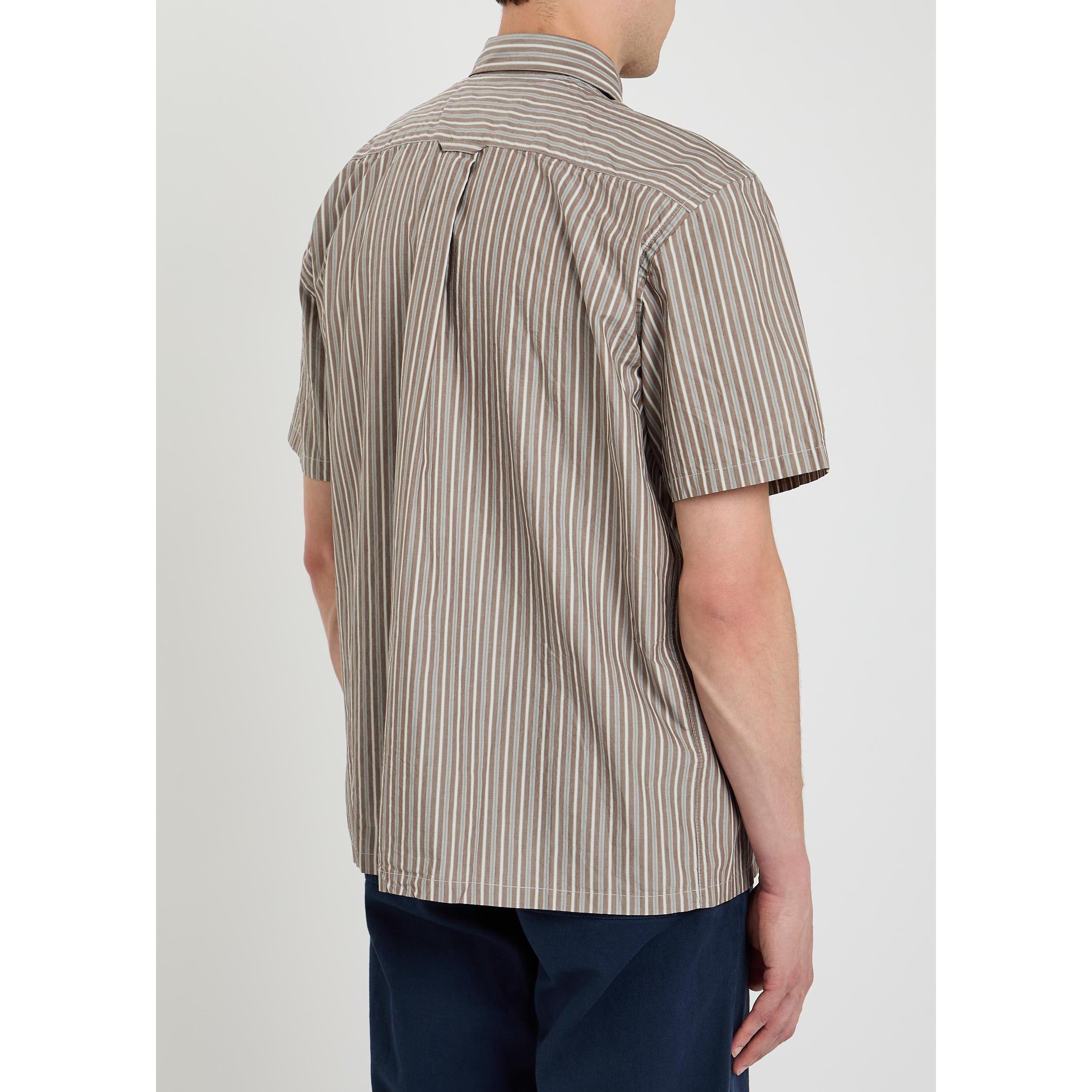 BROWN - Foret - Men's Striped Cotton Short-Sleeve Shirt - 3