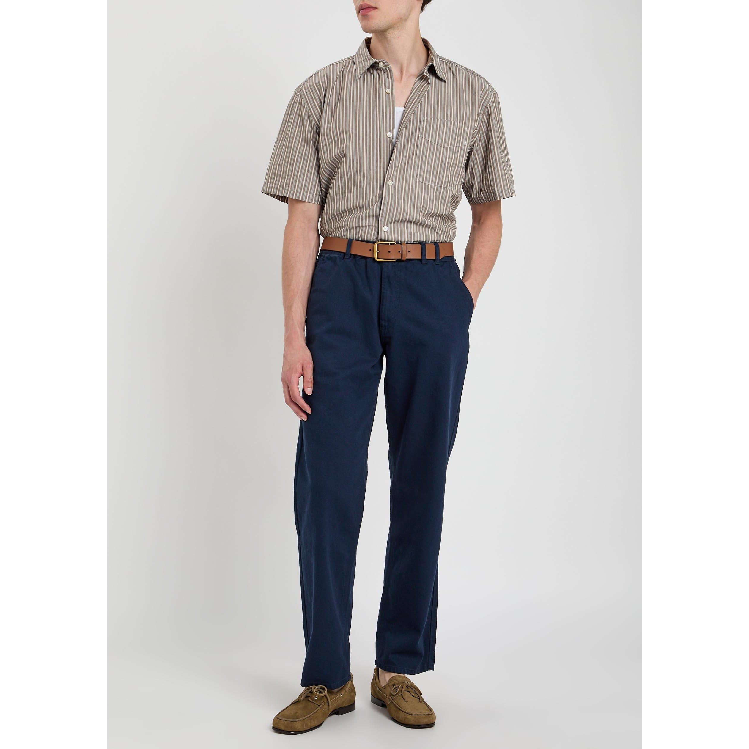 BROWN - Foret - Men's Striped Cotton Short-Sleeve Shirt - 5