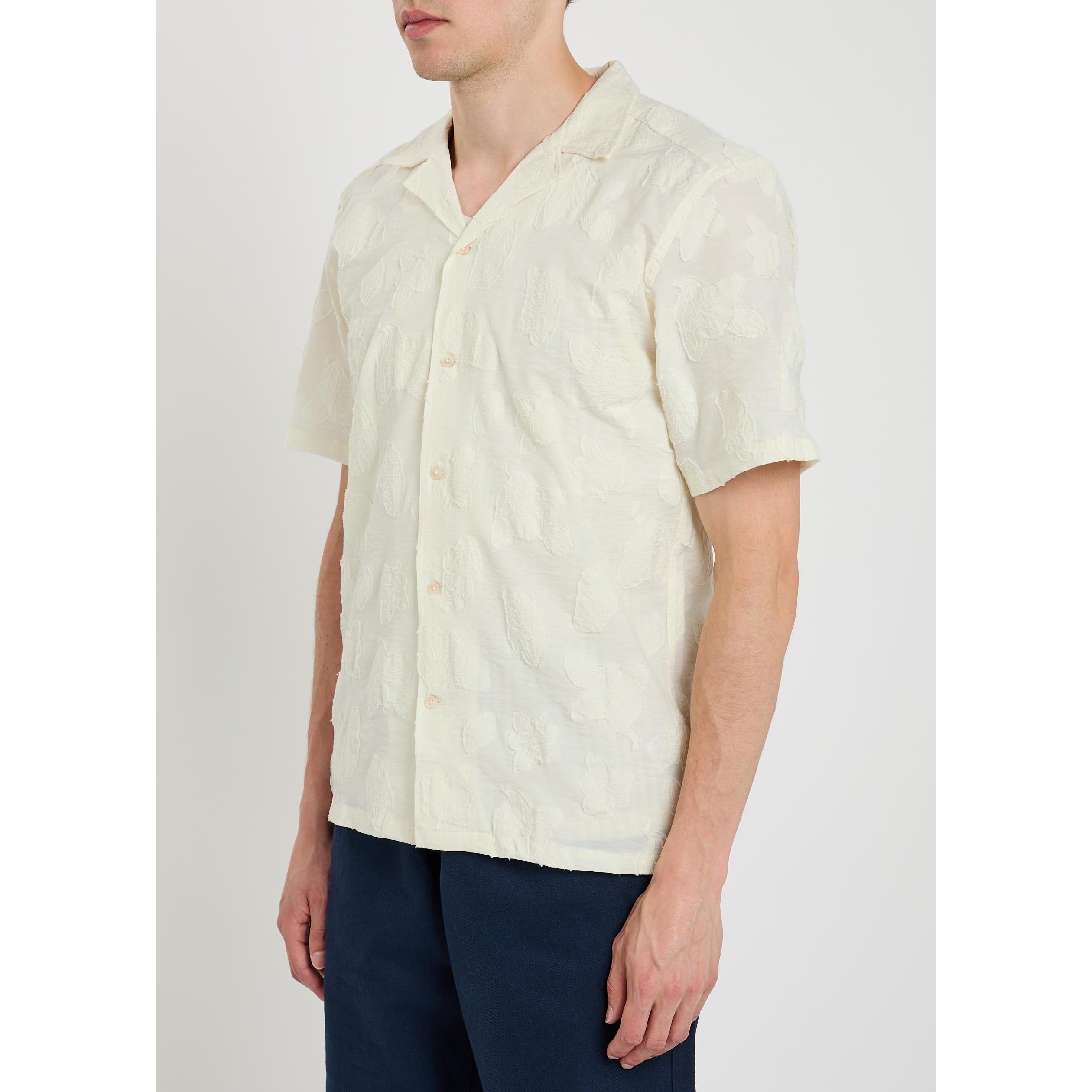 BEIGE - Unknown - Men's Cotton Camp Collar Short-Sleeve Shirt - 2