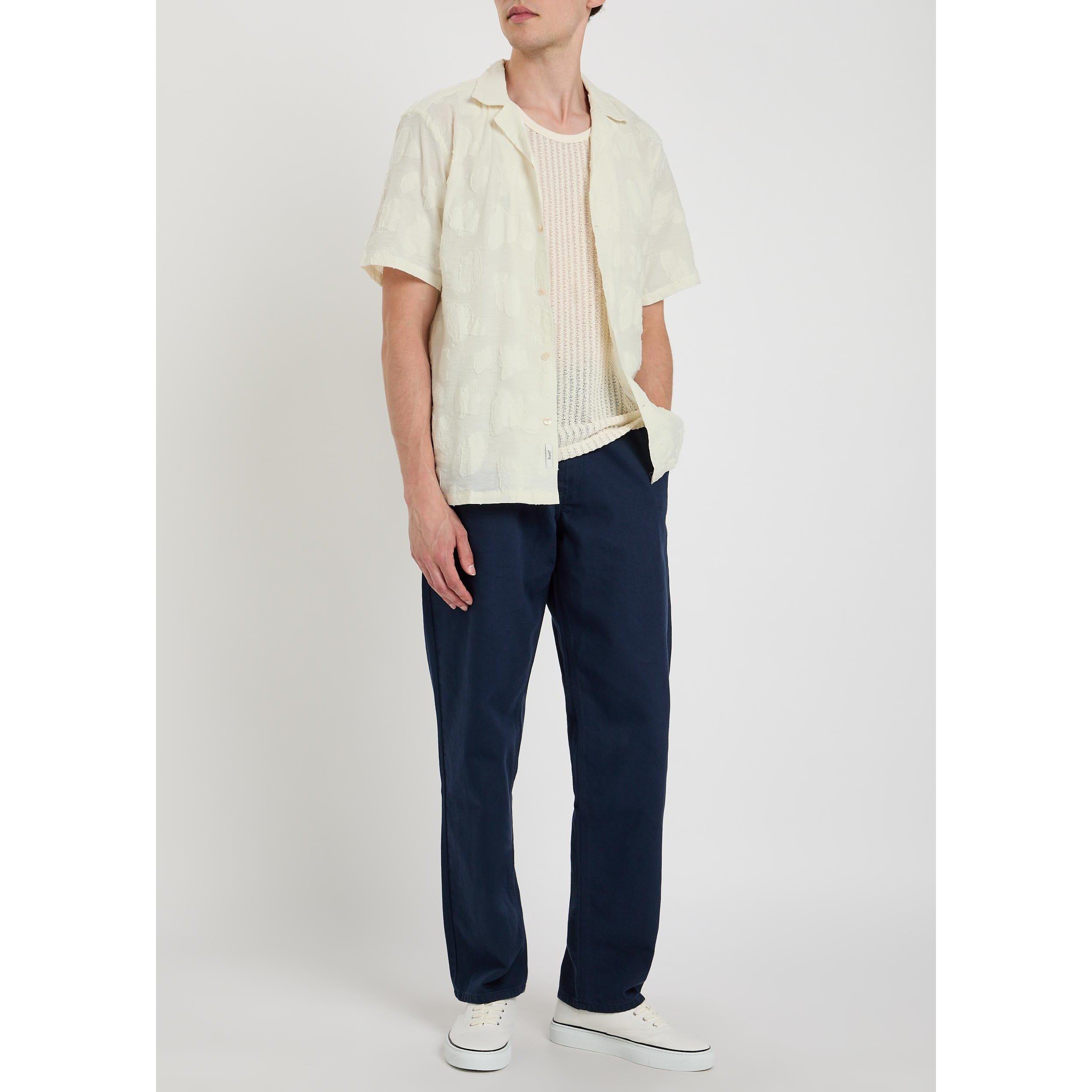 BEIGE - Unknown - Men's Cotton Camp Collar Short-Sleeve Shirt - 5