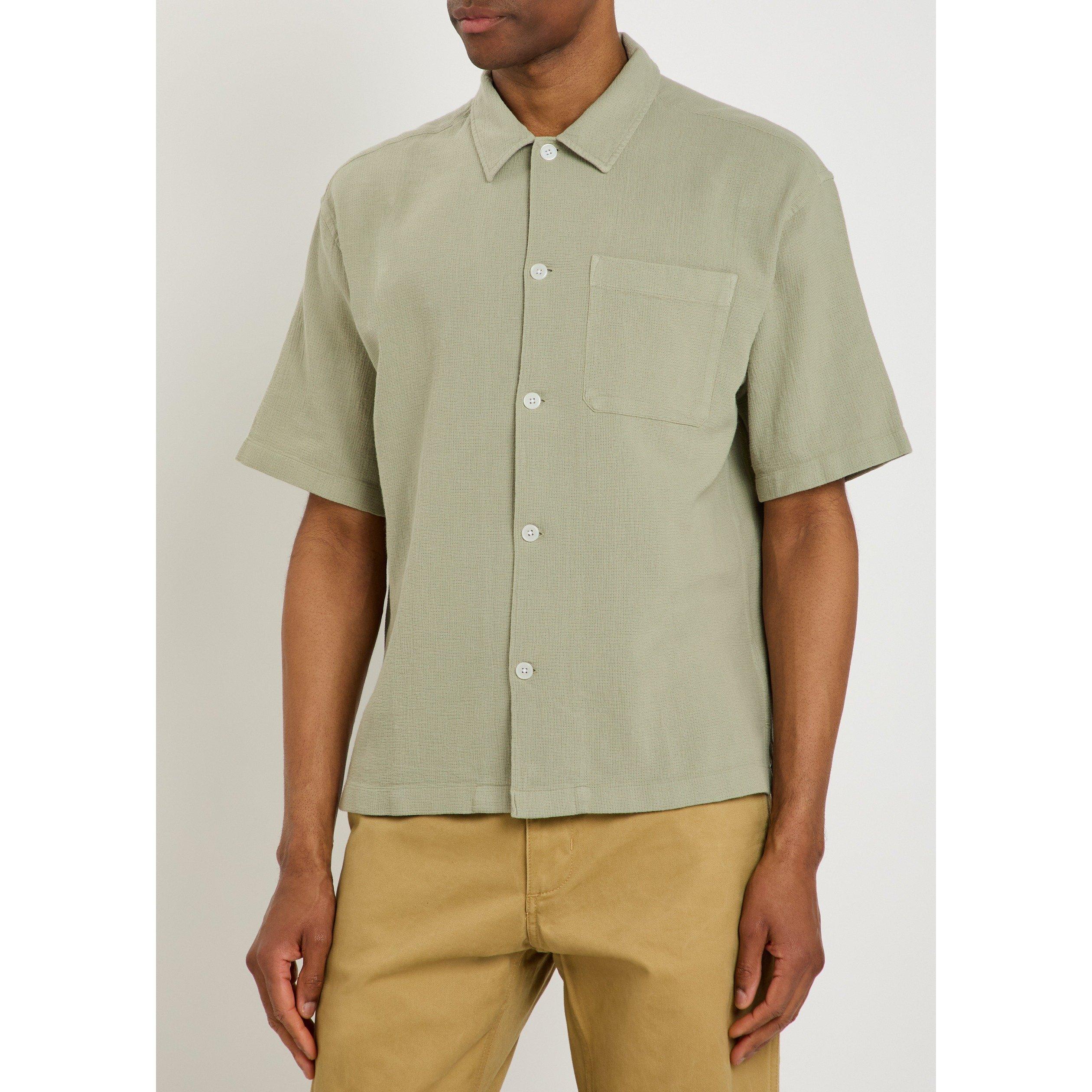 GREEN - Frame - Men's Open Weave Cotton Short-Sleeve Shirt - 2