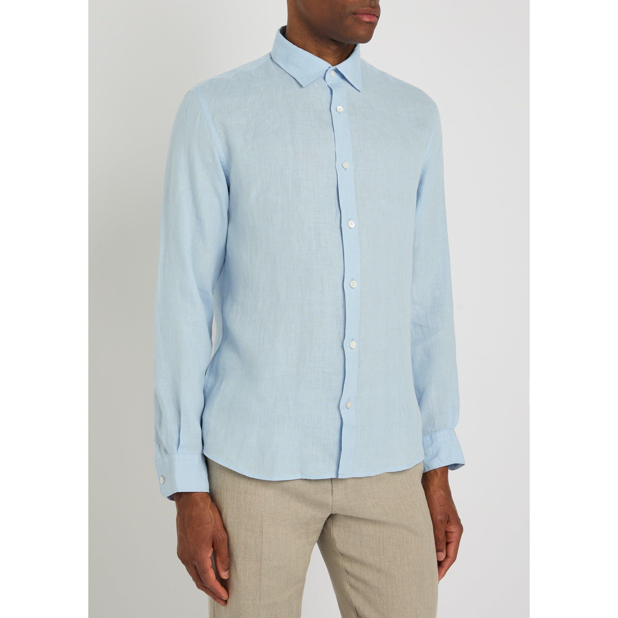 LIGHT BLUE - Sunspel - Men's Linen Long-Sleeve Slim-Fit Shirt - 2