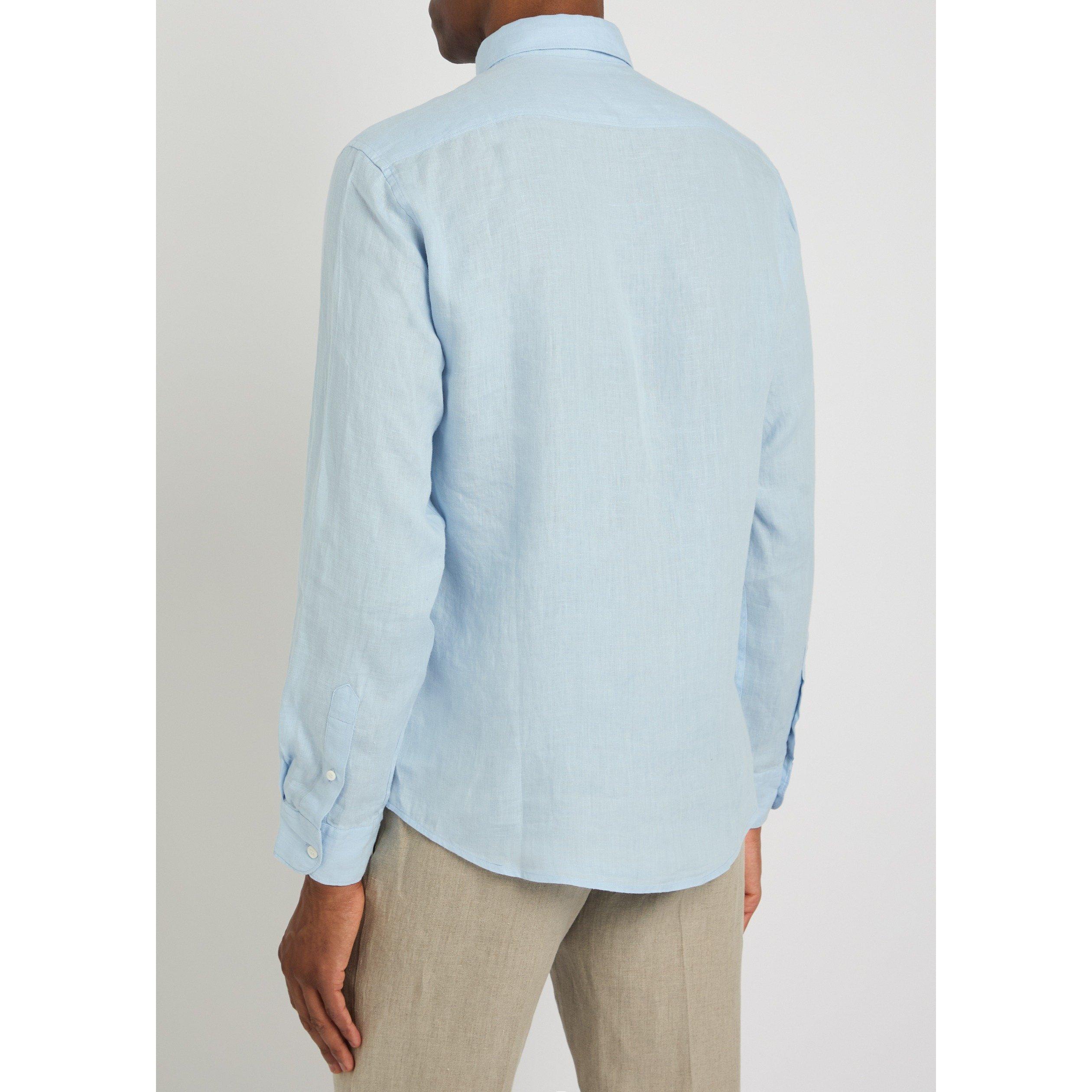 LIGHT BLUE - Sunspel - Men's Linen Long-Sleeve Slim-Fit Shirt - 3